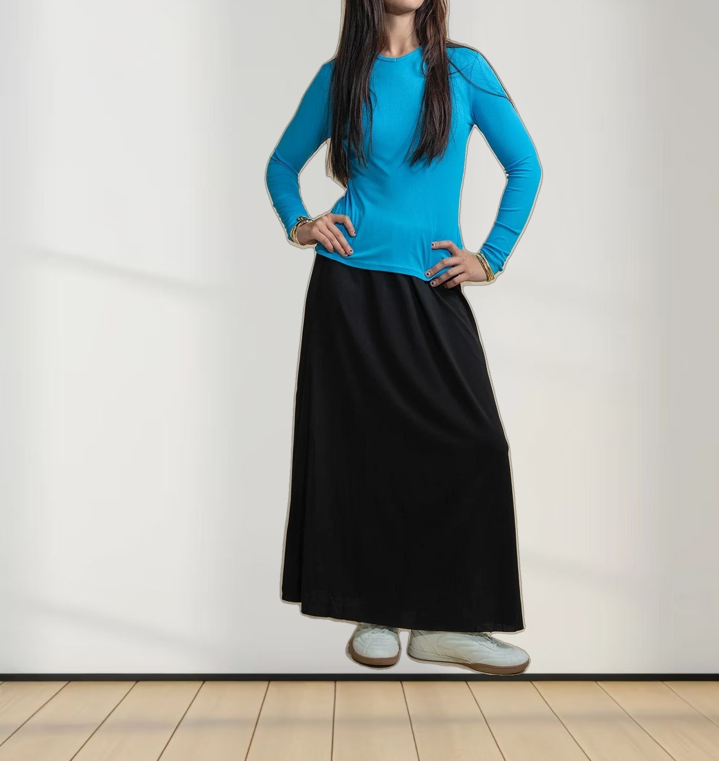 RIBBED HIGH V TEE LS-SKY BLUE