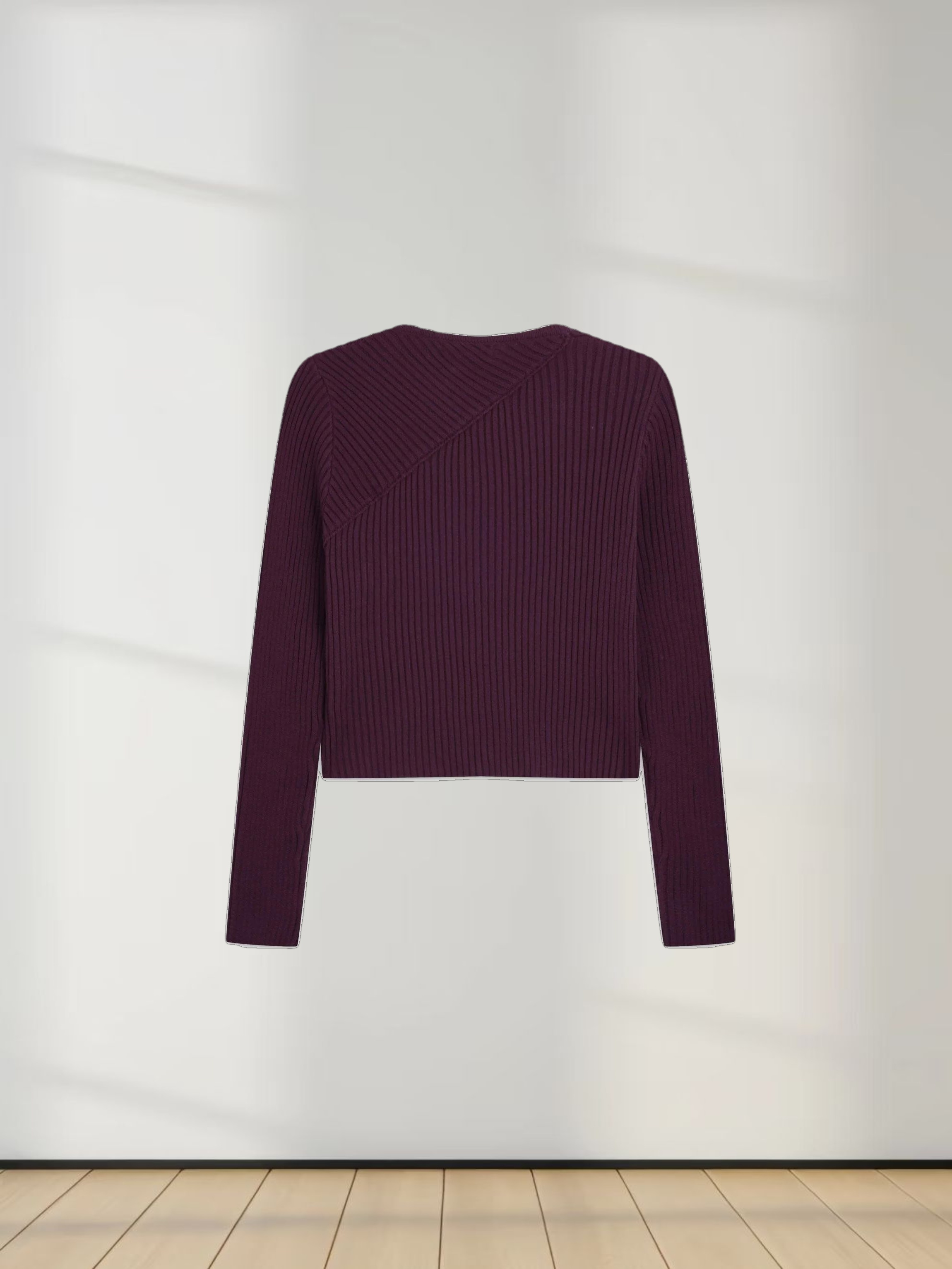 V Bottom Crop Sweater-Burgundy