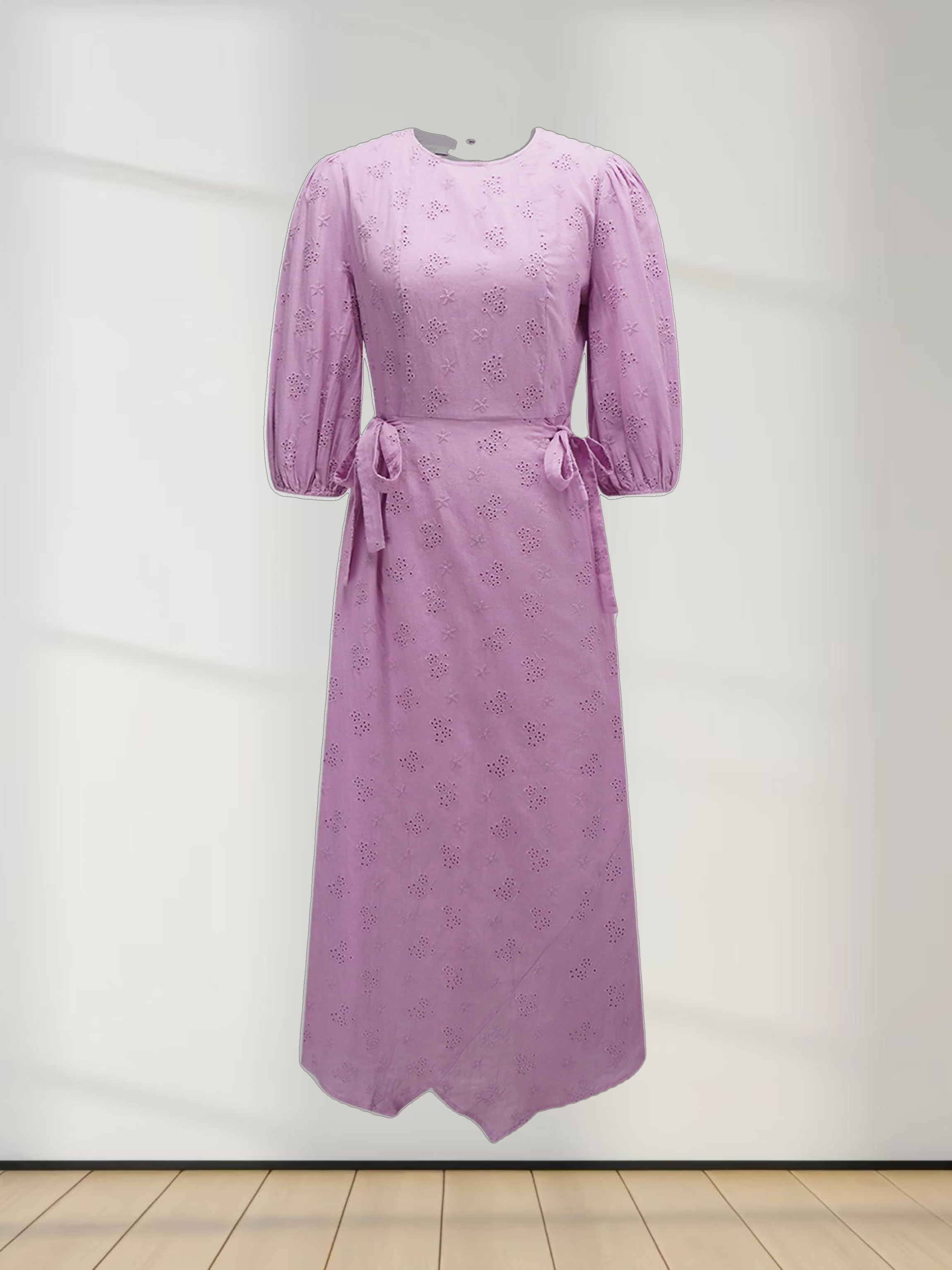 Asymmetrical Hem Eyelet Dress-Lavender