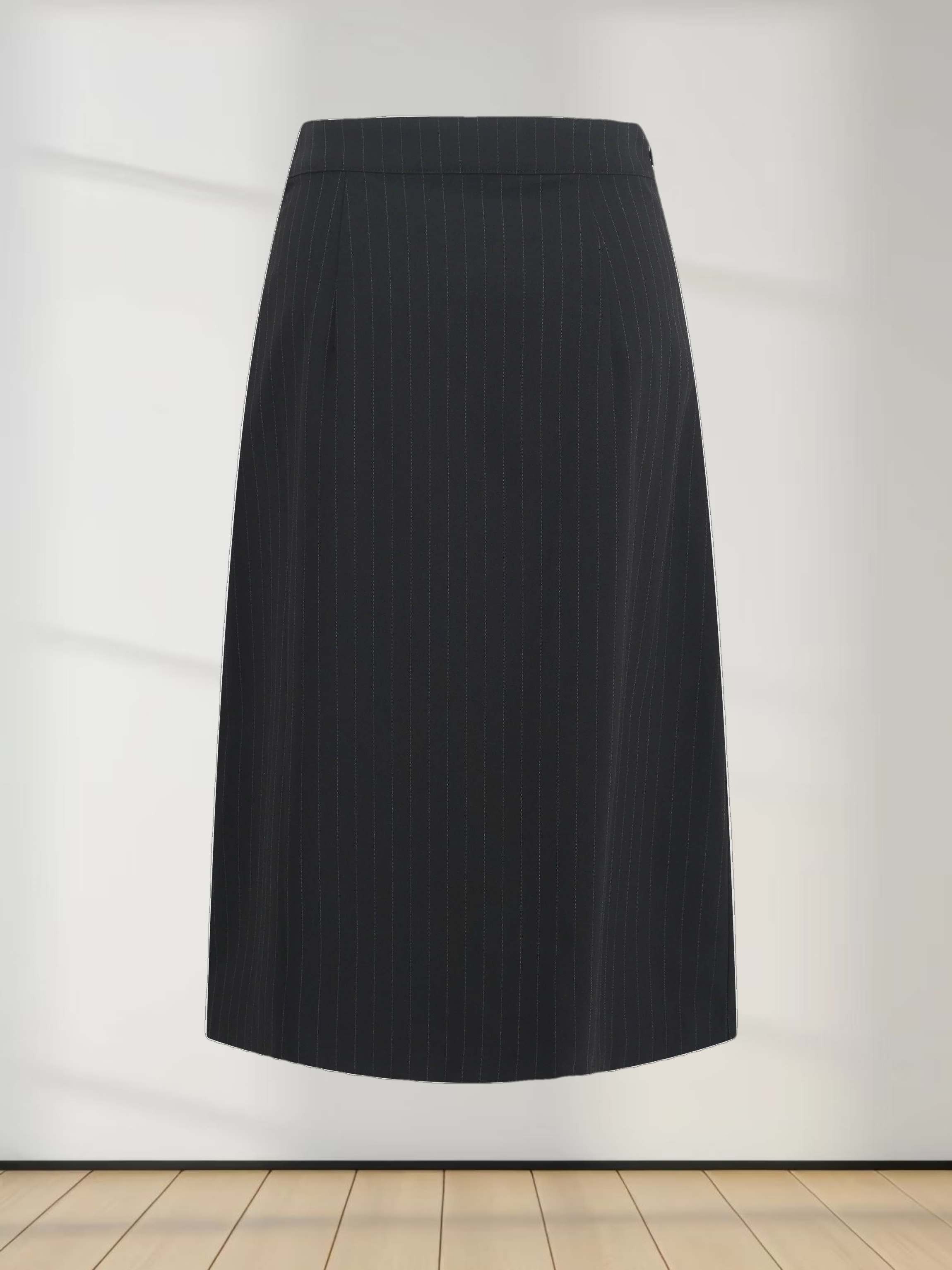 Faux Wrap Pleated Front Buckle Skirt-Pinstripe/Plaid