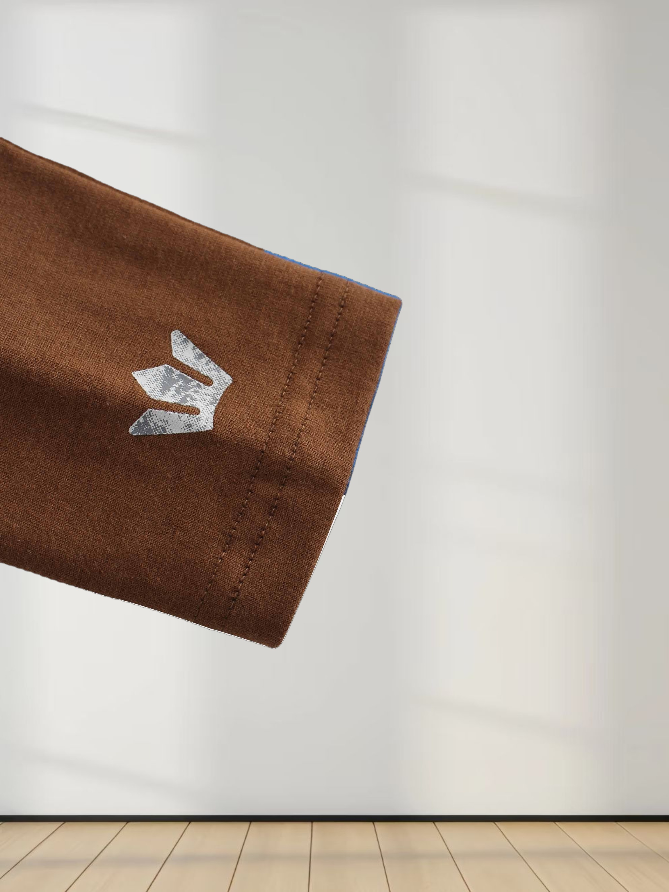 Oversized Rounded Hem T-Shirt-Brown/Cobalt