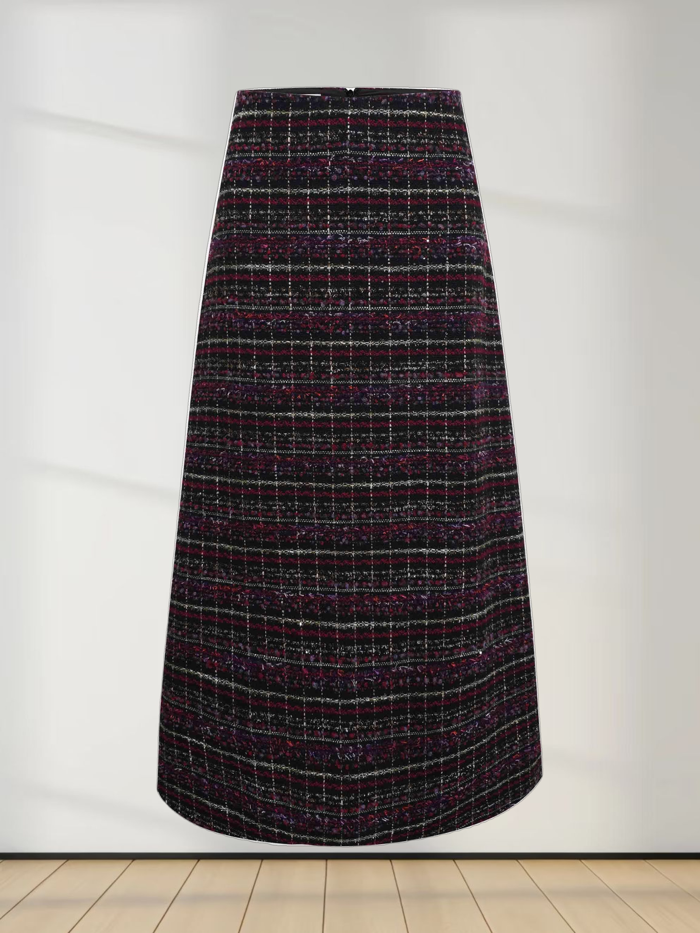 A-Line High Low Skirt-Burgundy Tweed