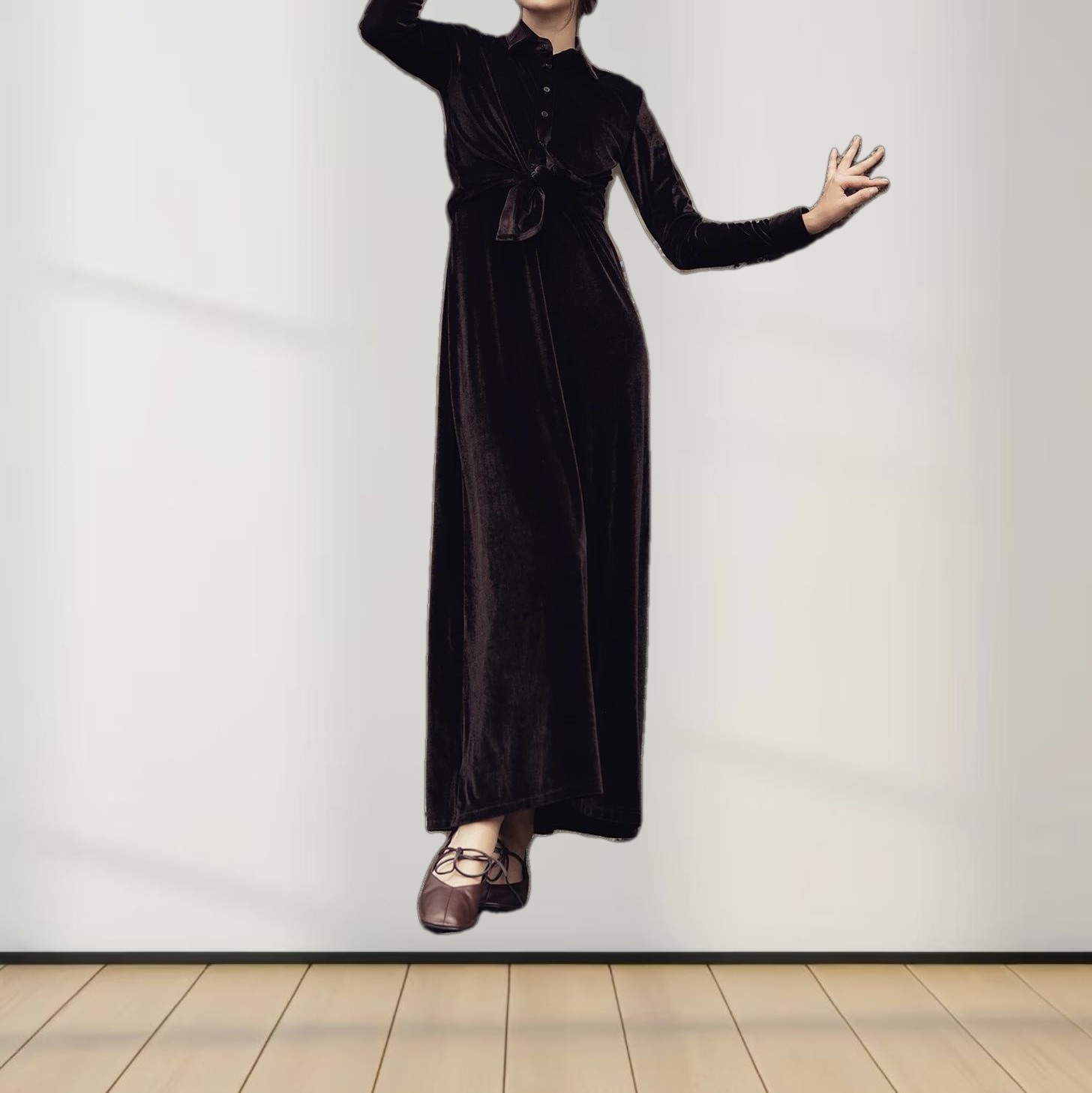 Velour Slip Dress - Brown