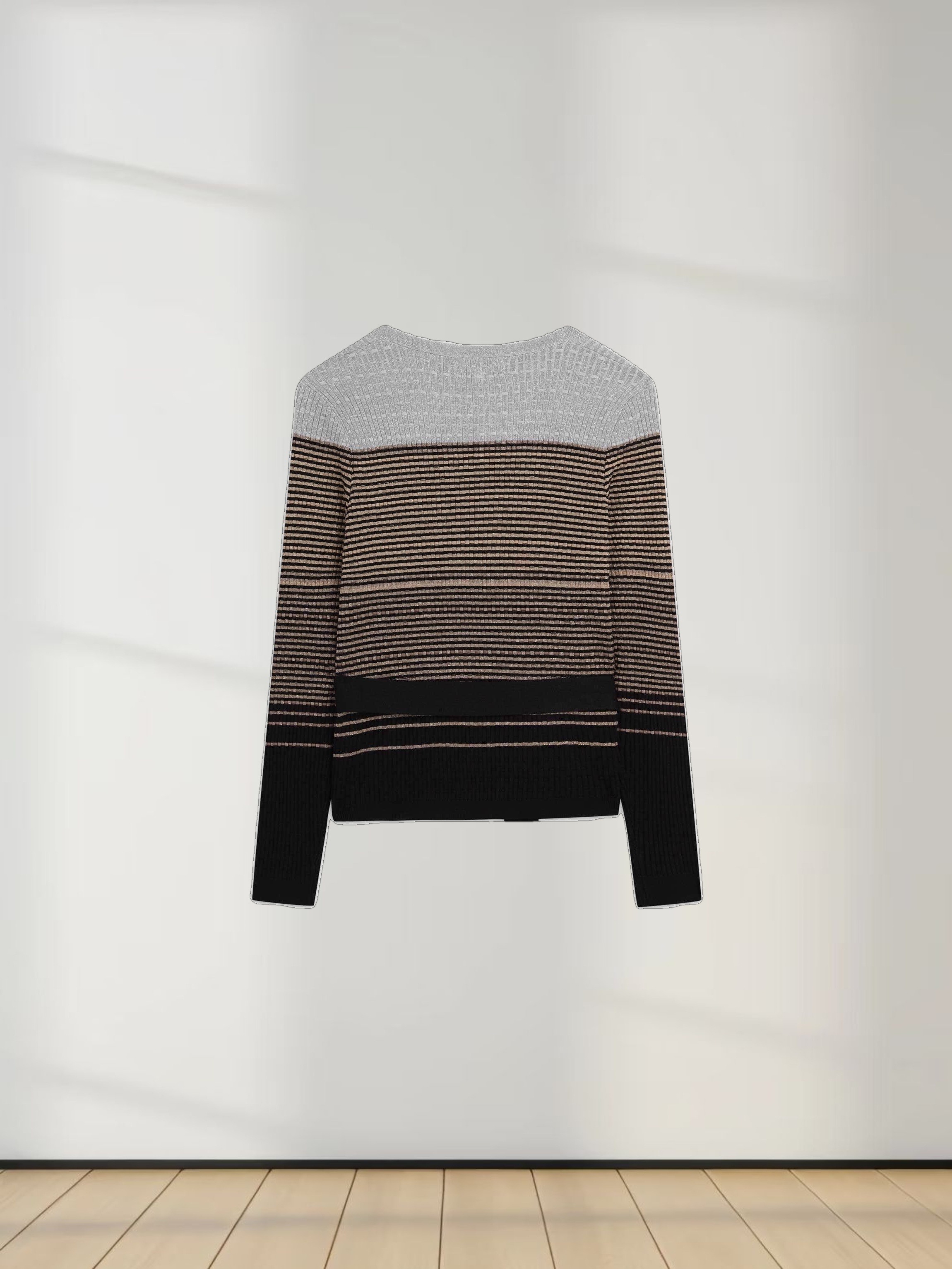 Lurex Stripe Wrap Sweater SET-Gold/Silver/Black