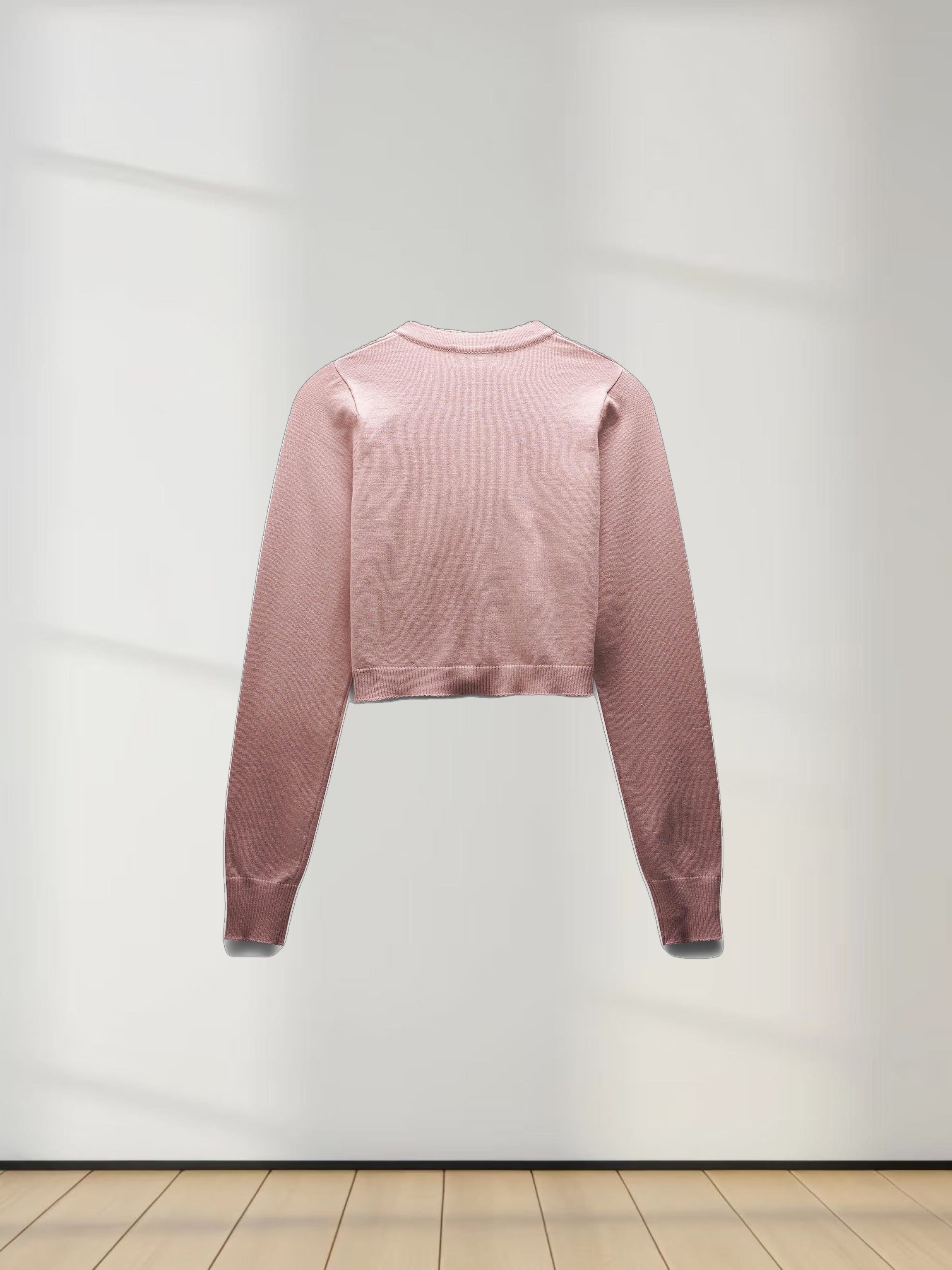 Trim Detail Crew Crop Cardigan-Pink