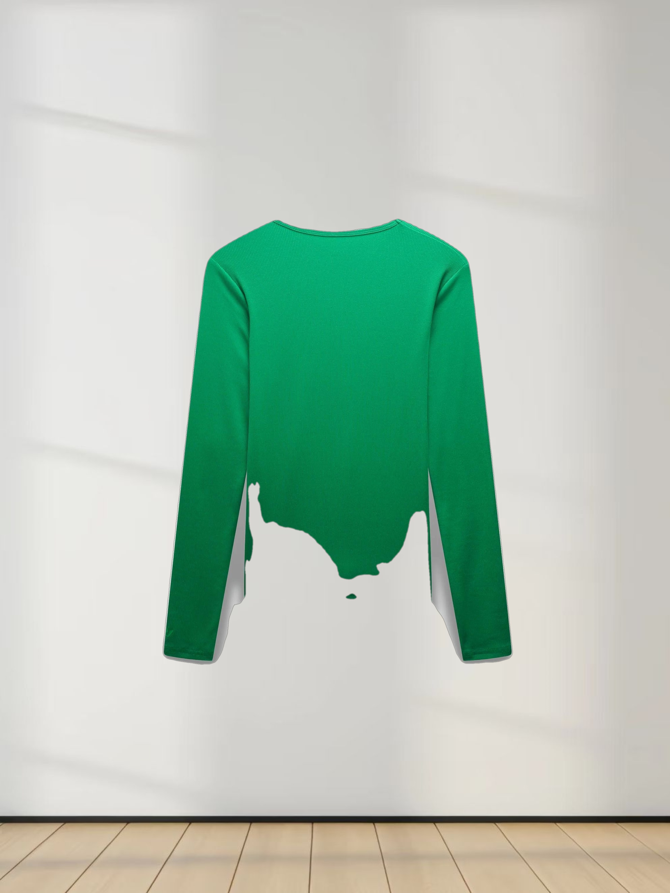 RIBBED HIGH V TEE LS-KELLEY GREEN