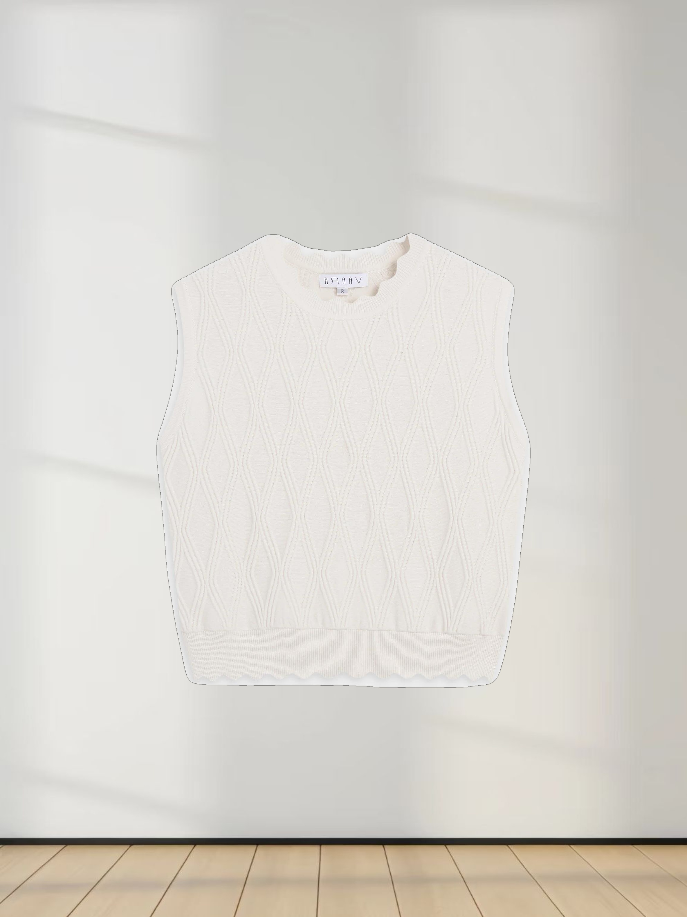 Scalloped Sleeveless Crew Neck Sweater-Ivory