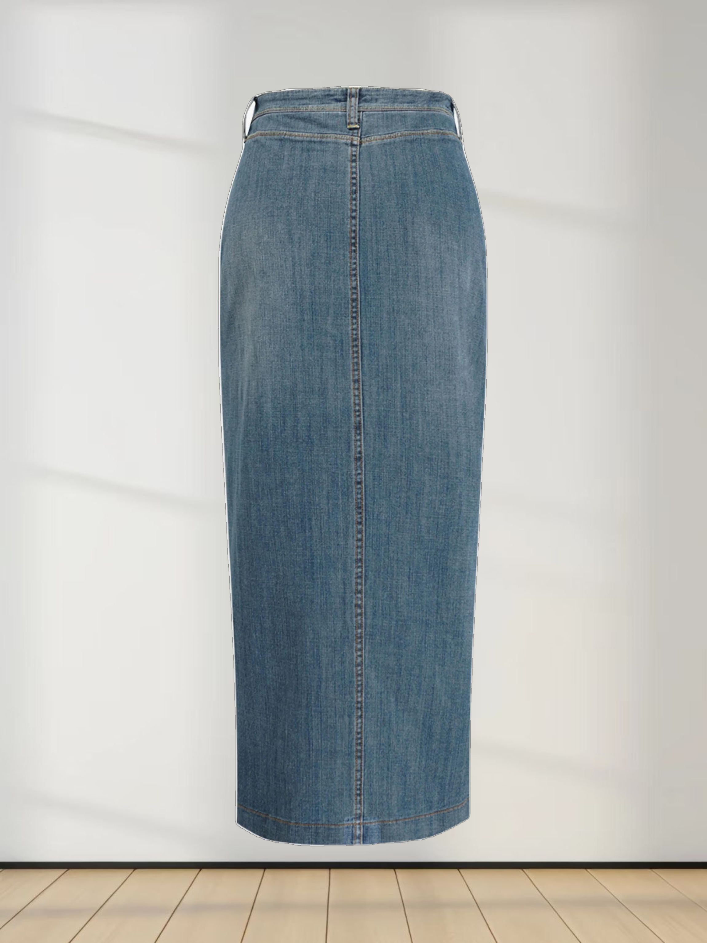 Front Kick Pleat Denim Skirt-Blue