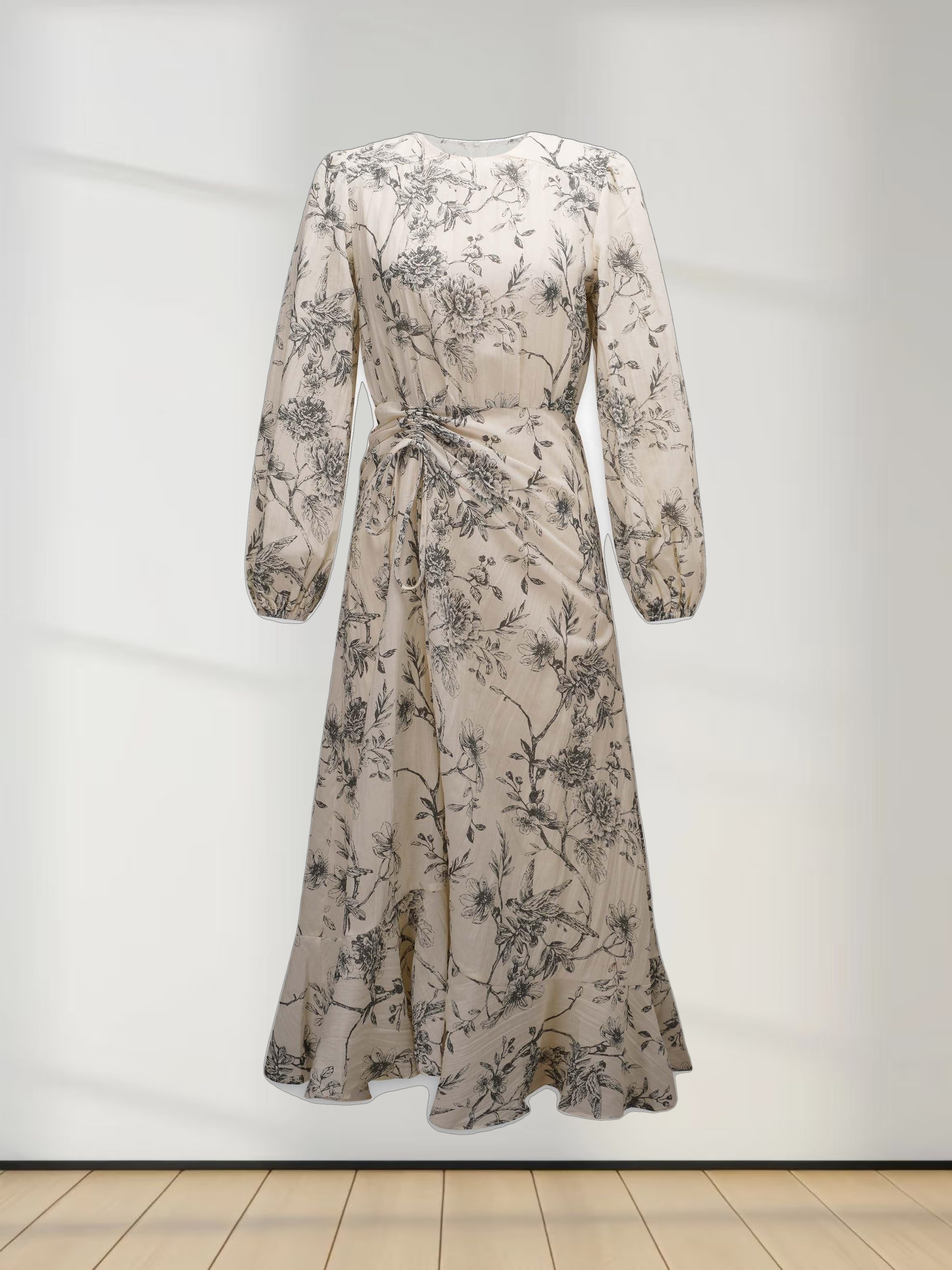 Asymmetrical Yoke Dress-Floral Branch