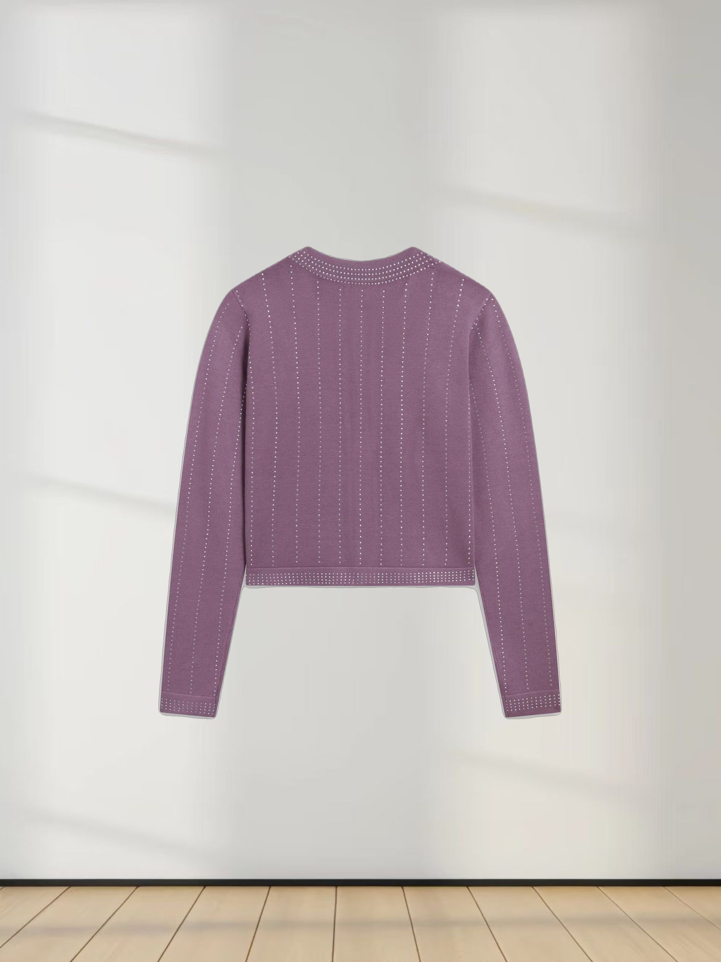 Crystal Pinstripe Crew Cardigan-Purple
