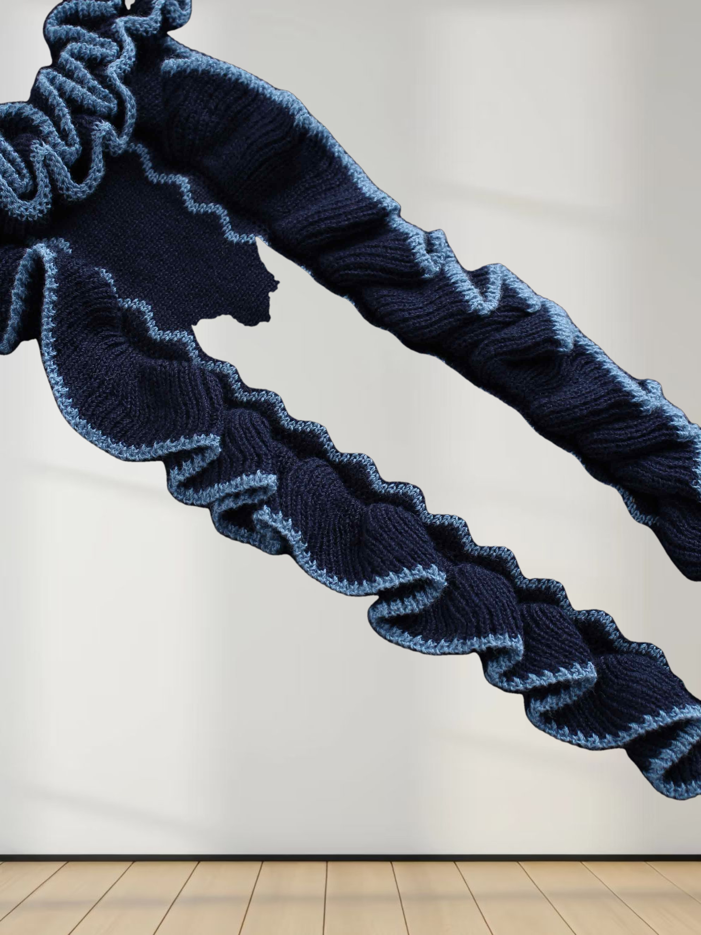 Ruffle Detail Sweater-Navy/Light Blue