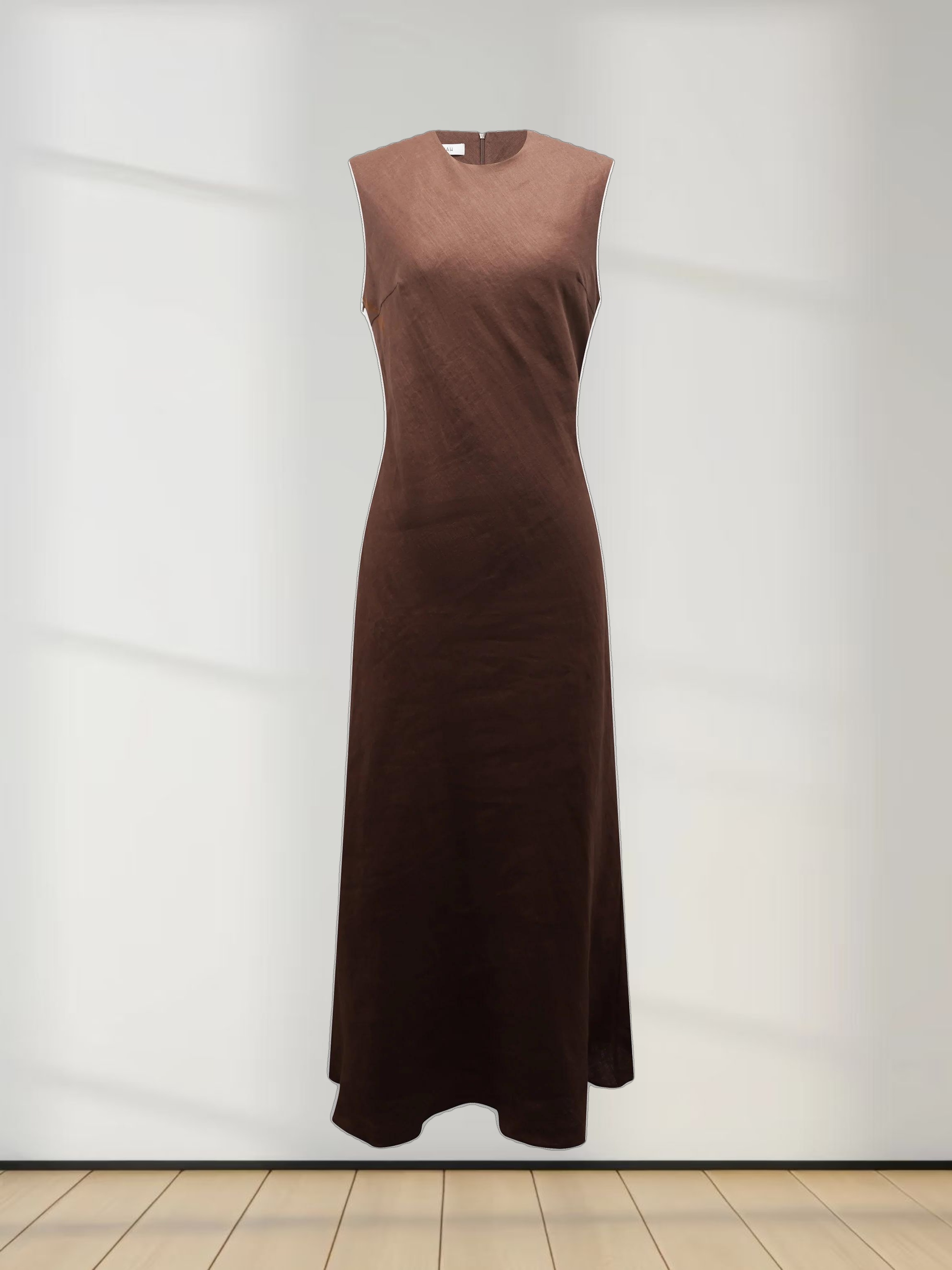 Linen A-Line Slip Dress-Brown