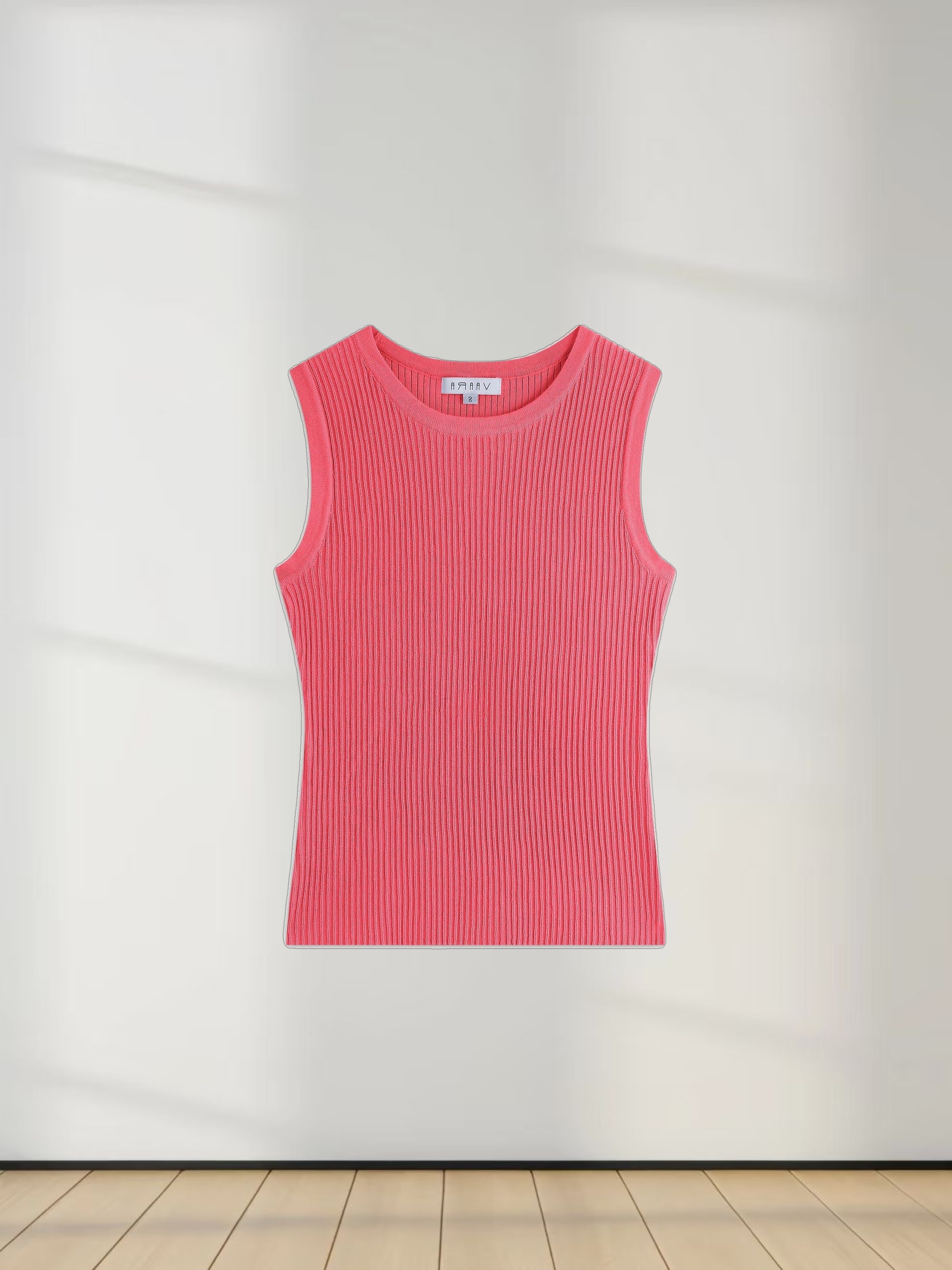 Sleeveless Ribbed Crew-Coral
