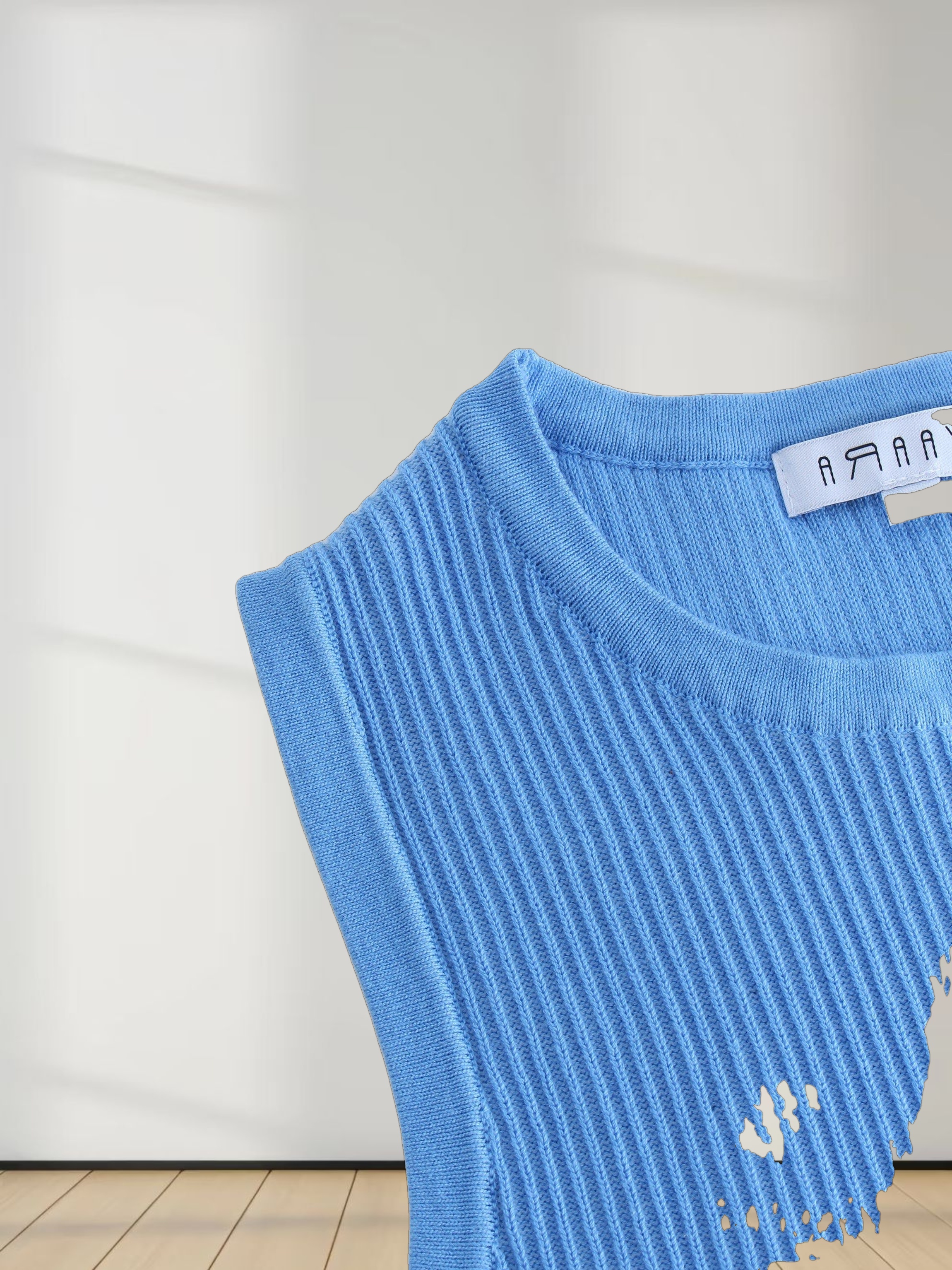 Sleeveless Ribbed Crew-Blue