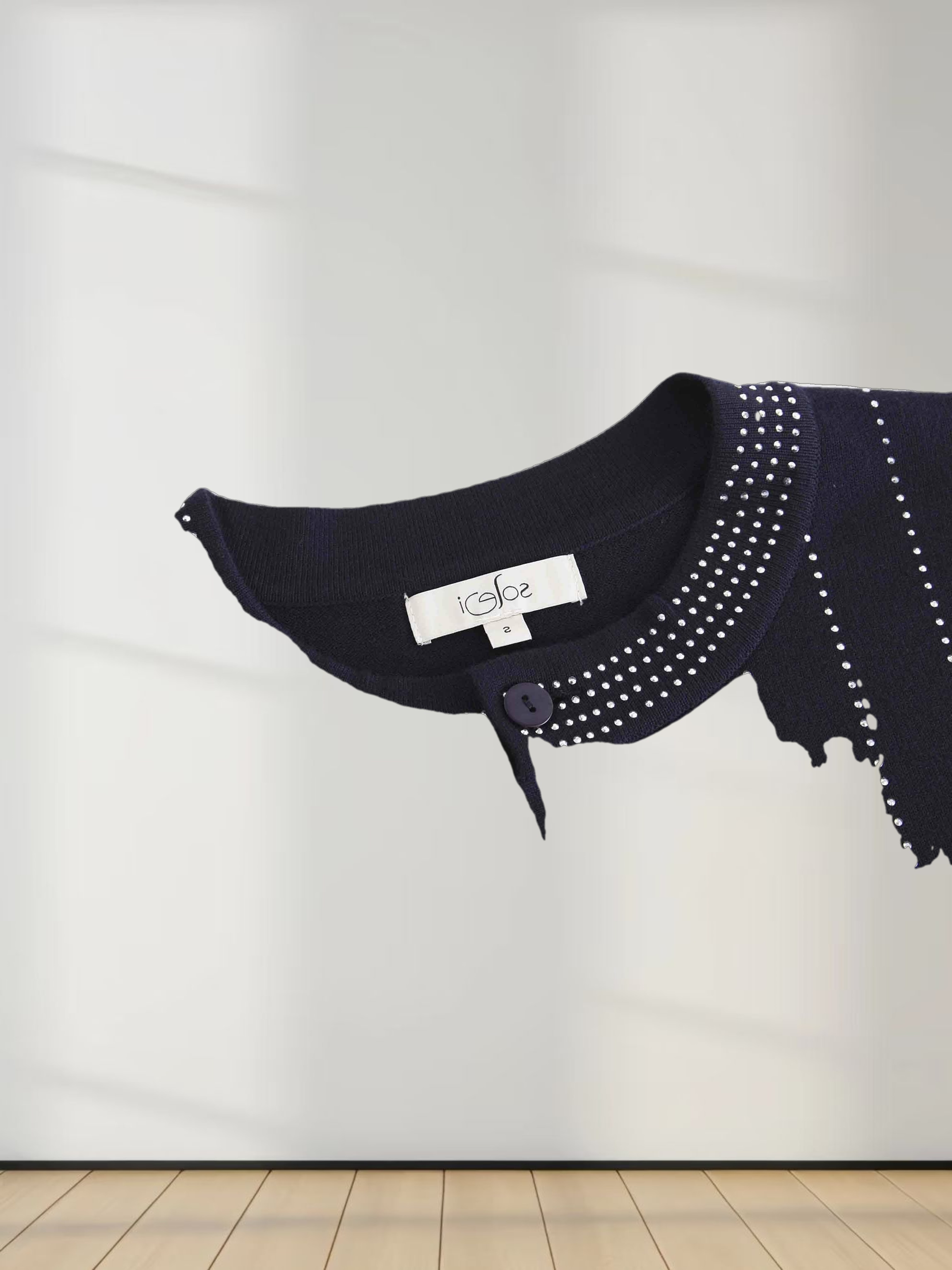 Crystal Pinstripe Crew Cardigan-Navy