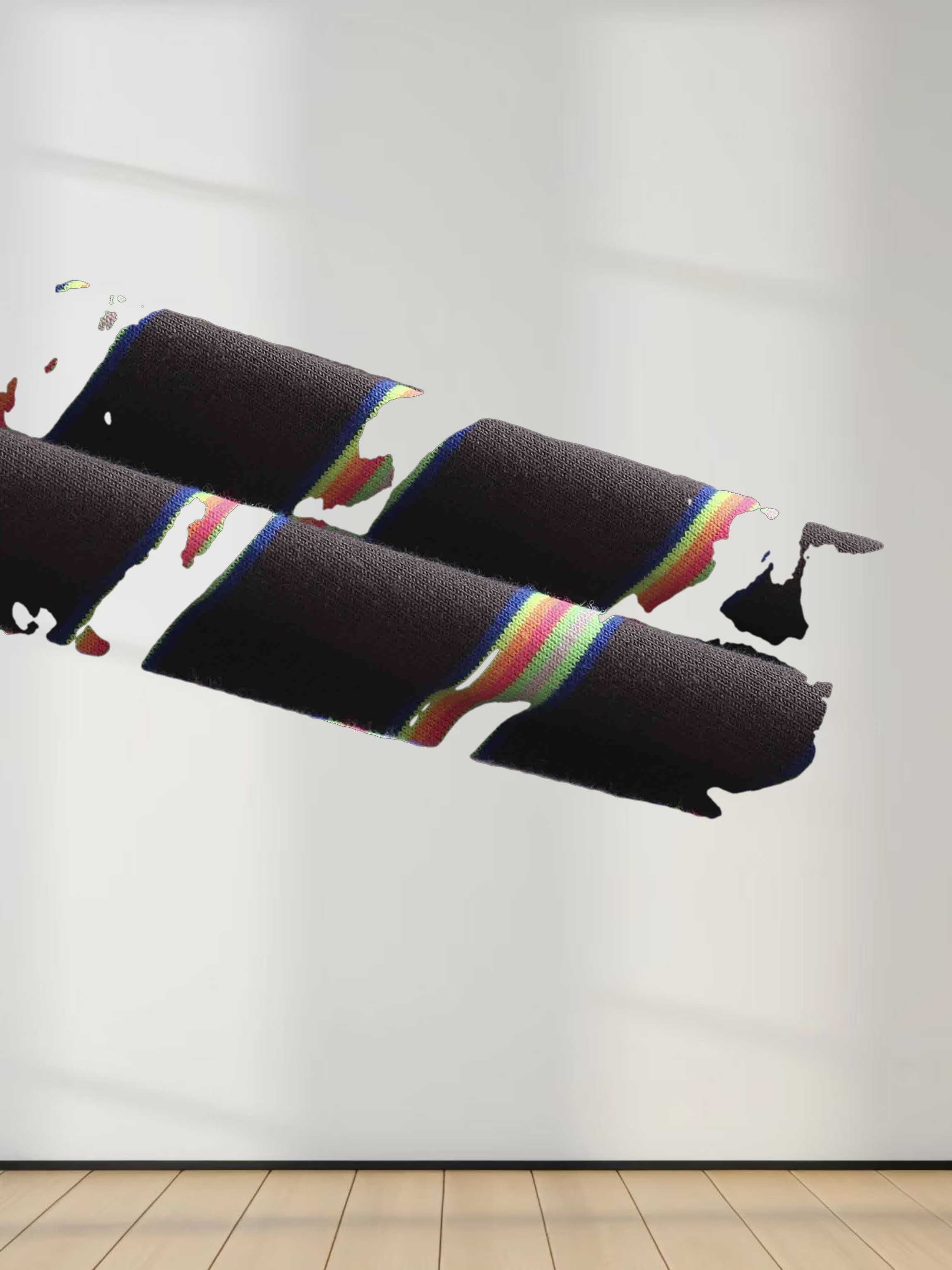 Flat Striped Crew Tee 3Q-Charcoal Grey/Neon Stripe