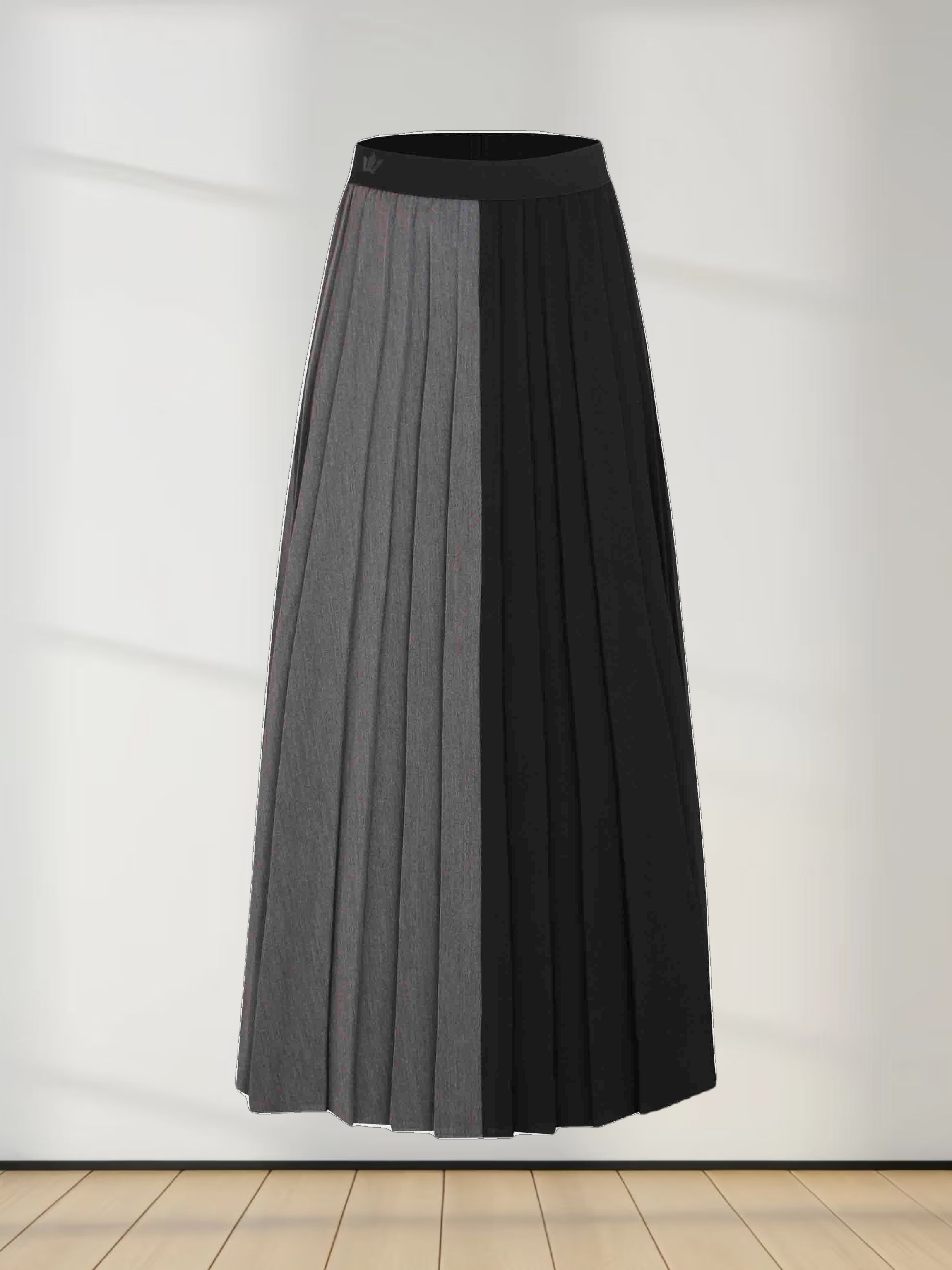 Color Block Pleated Skirt-Black/Grey