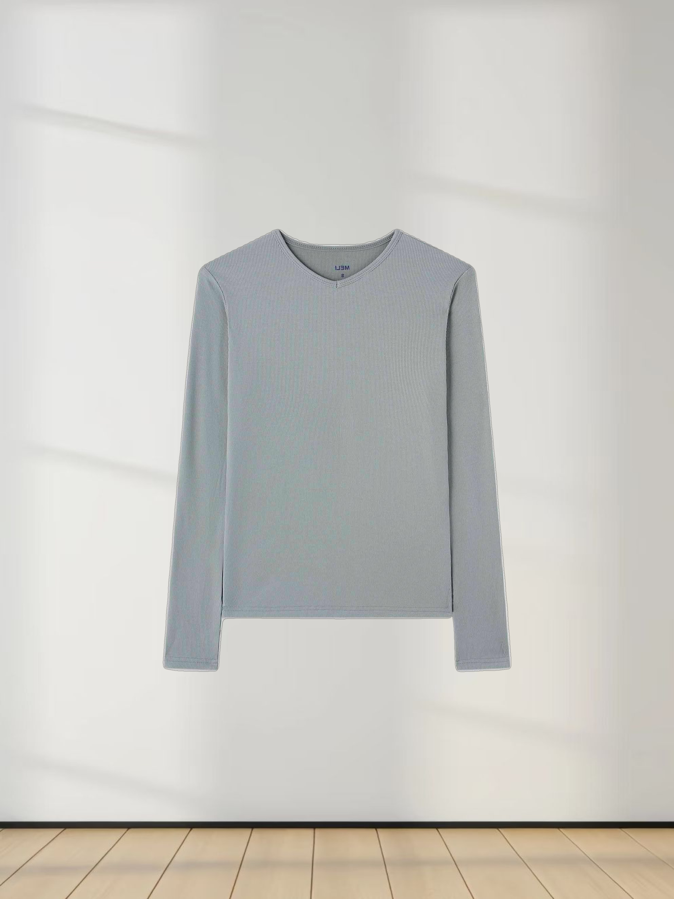 High V Ribbed Tee LS-Sage Green