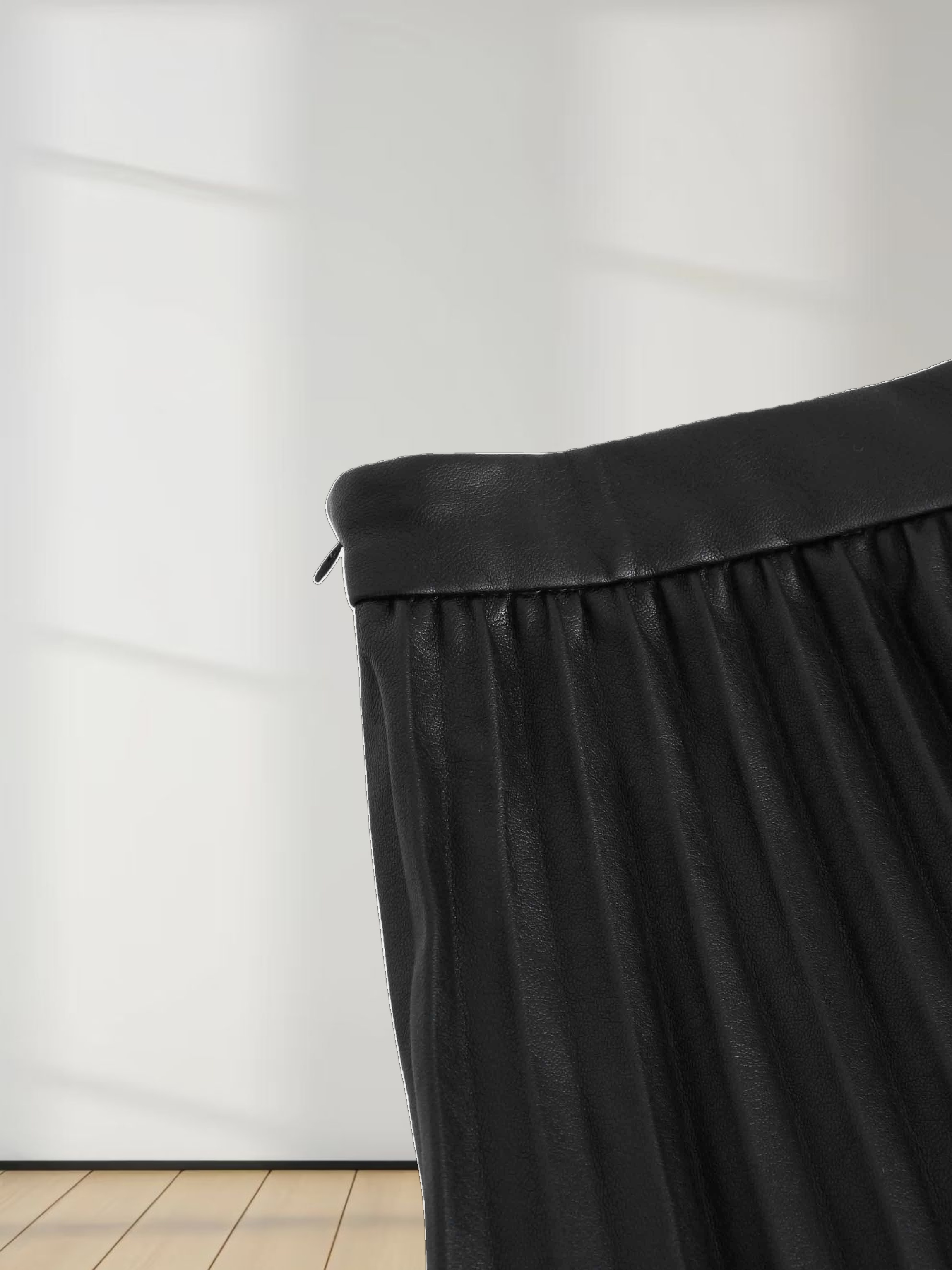 Accordion Pleated Faux Leather Skirt-Black