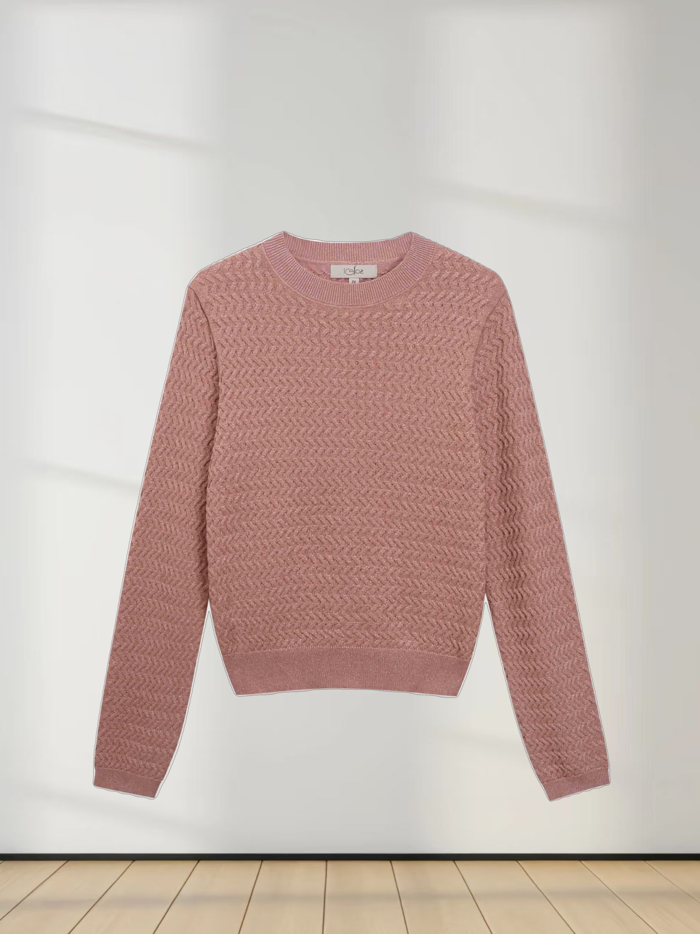 Textured Lurex Crew Sweater-Blush