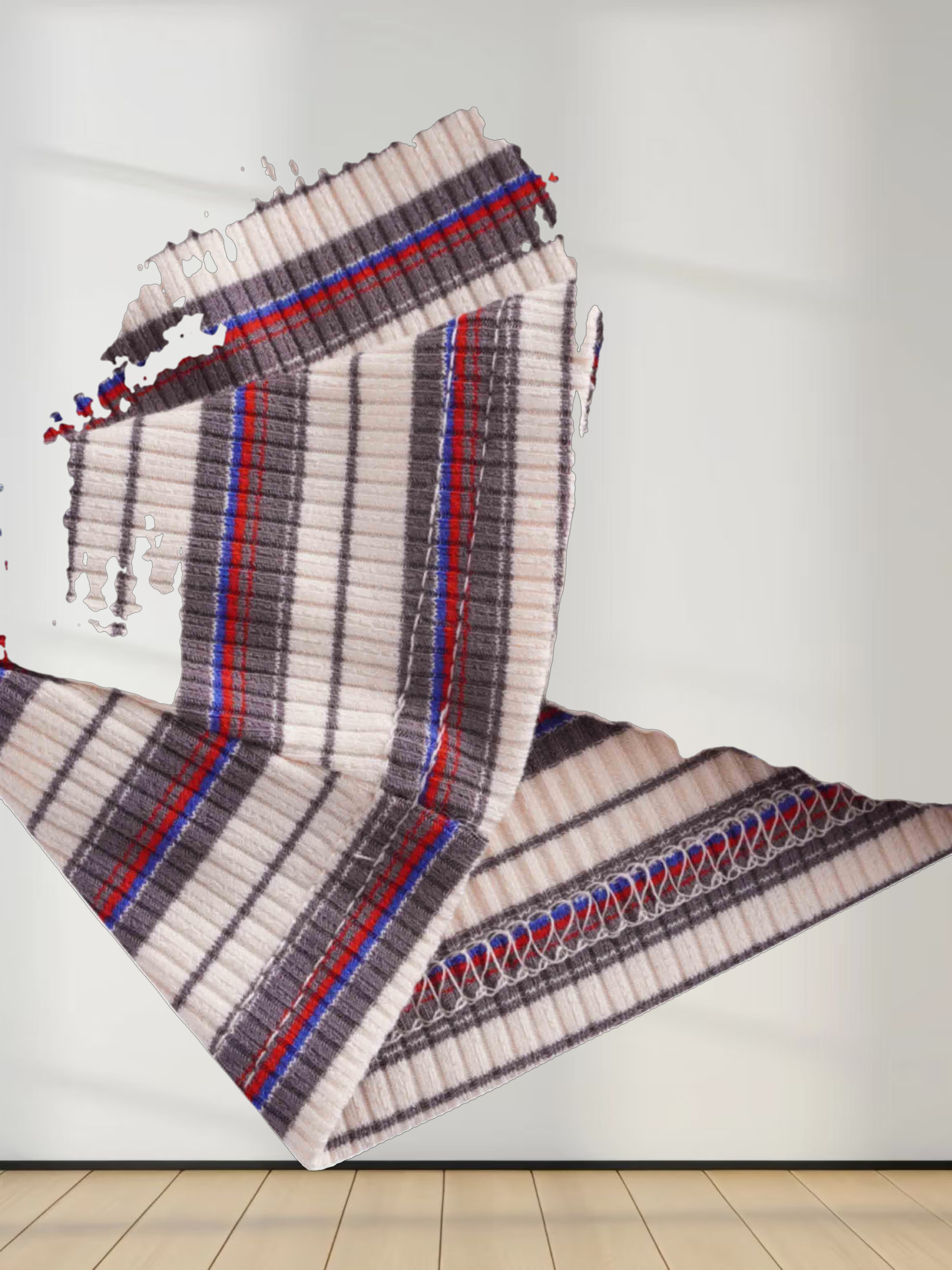 Striped Ribbed Turtleneck-Cream/Grey/Pink