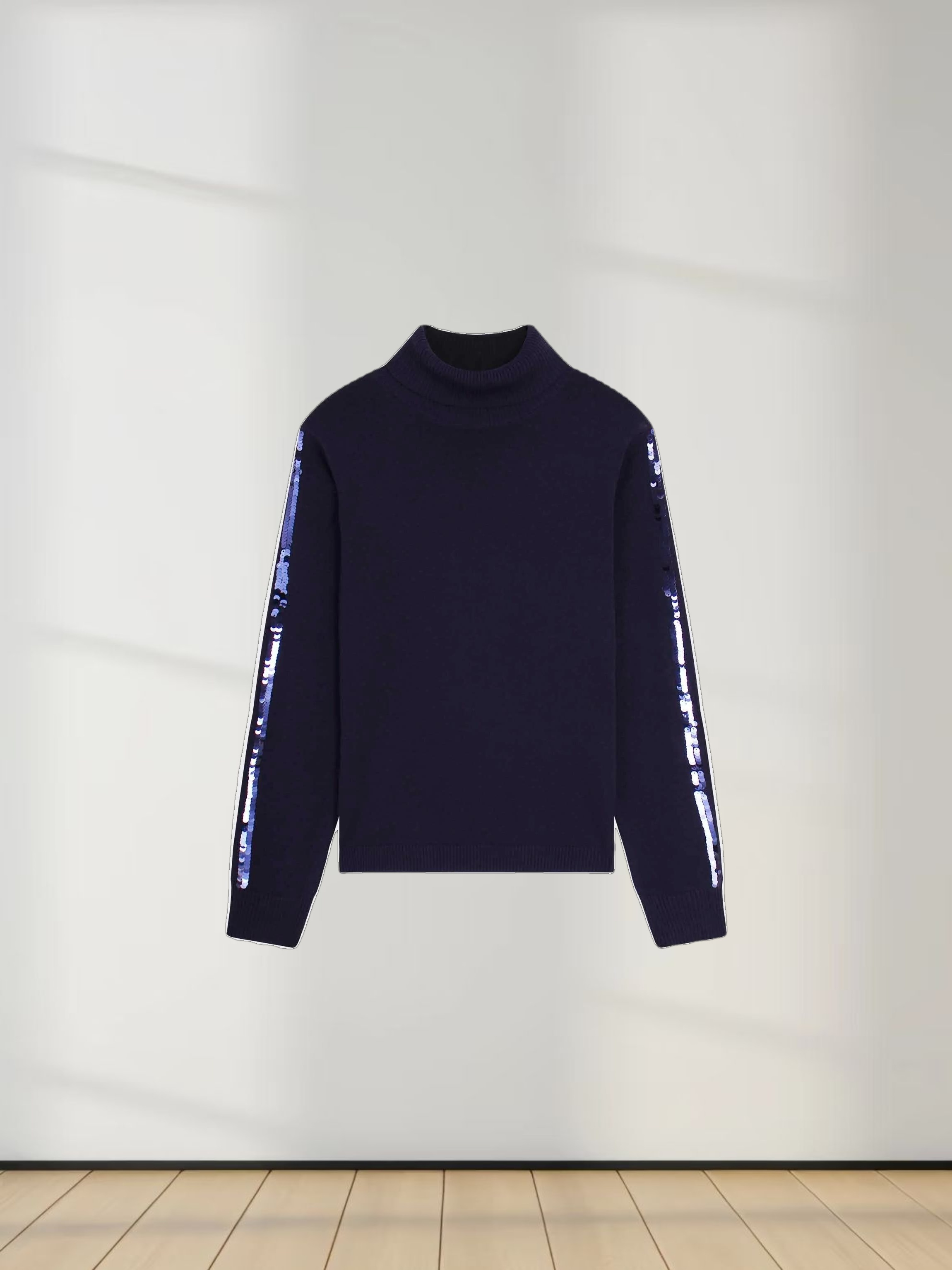 Sequin Trim Sweater-Navy