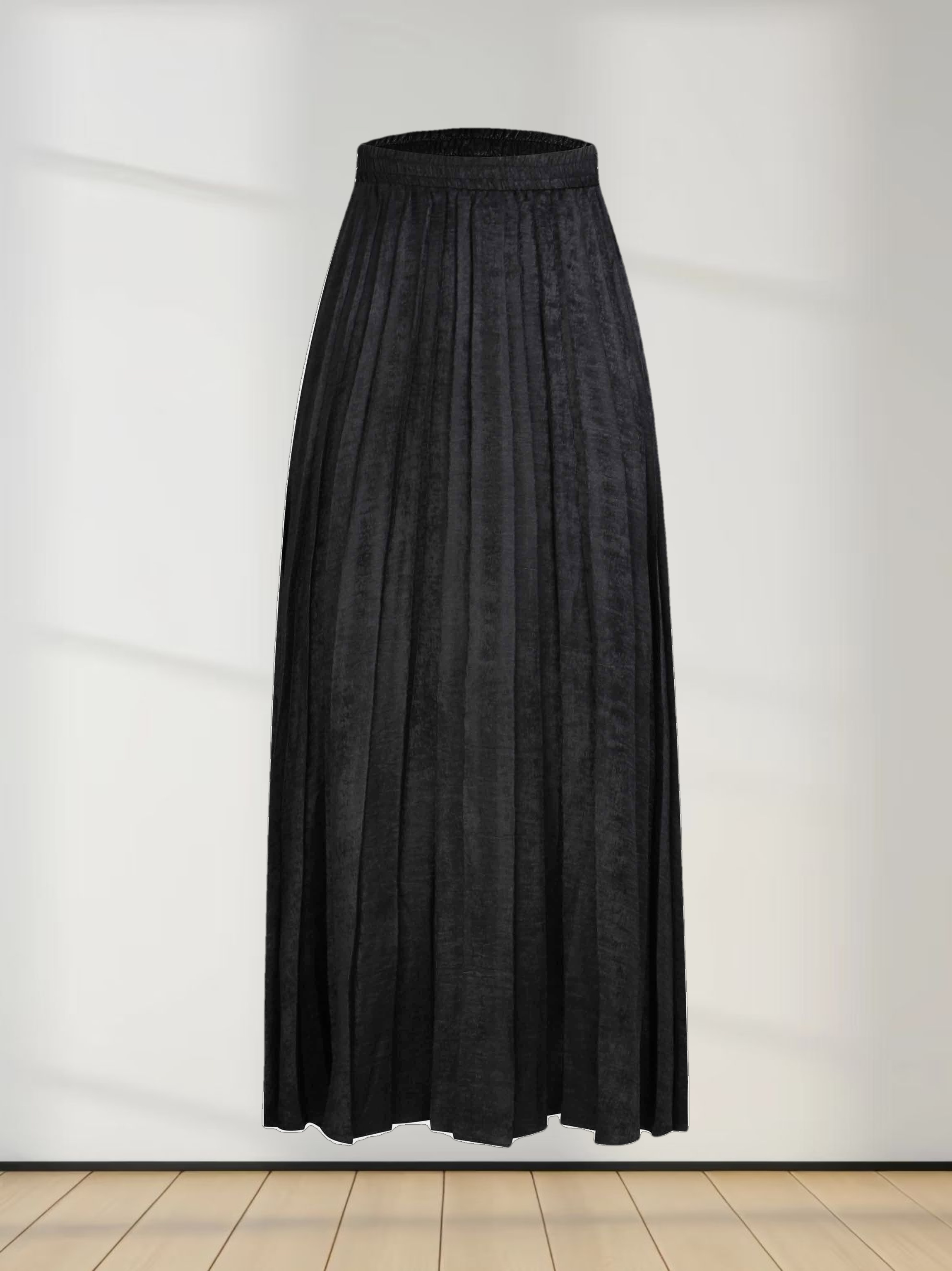 Covered Band Pleated Skirt-Black Shimmer