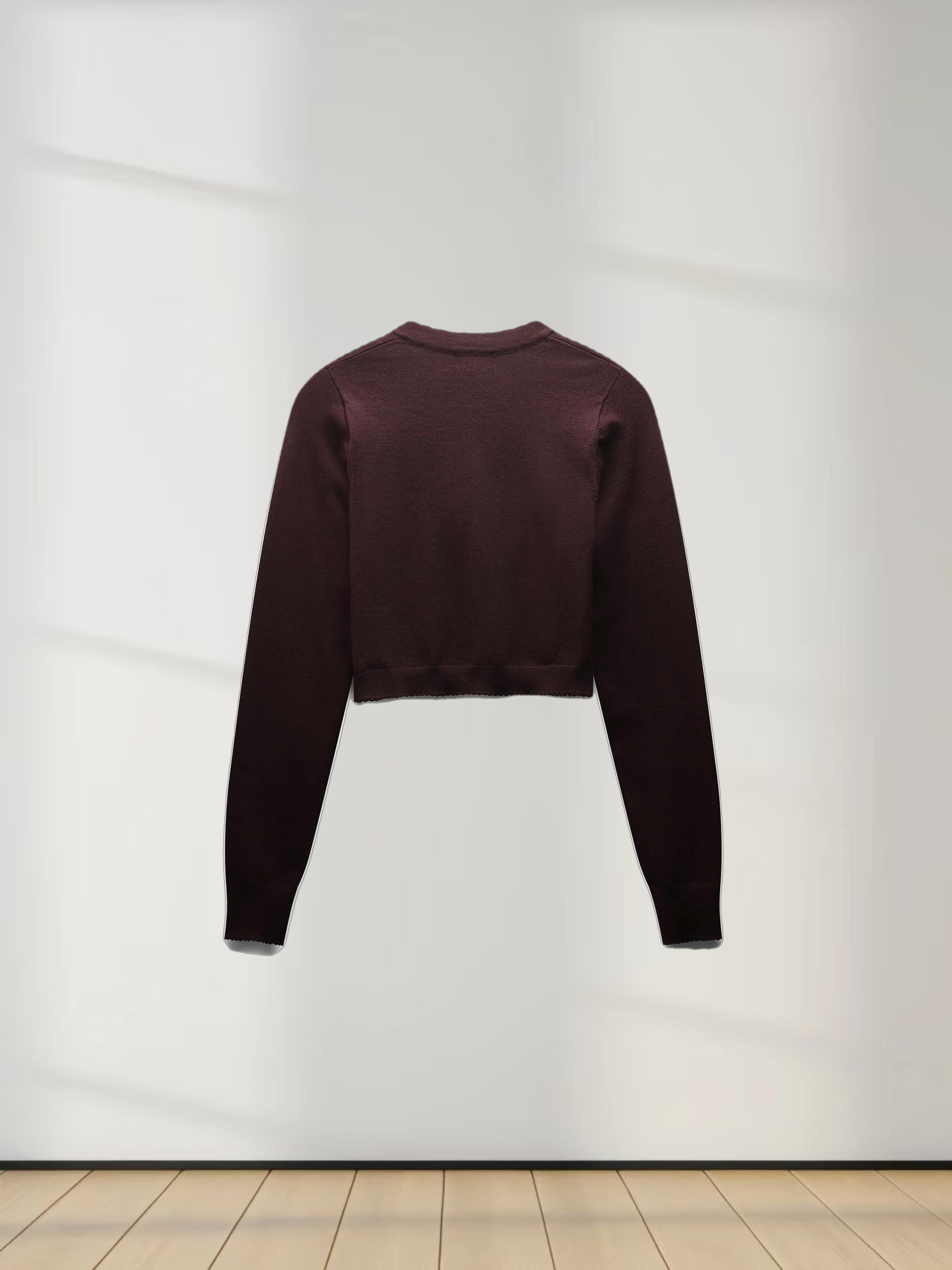 Trim Detail Crew Crop Cardigan-Brown