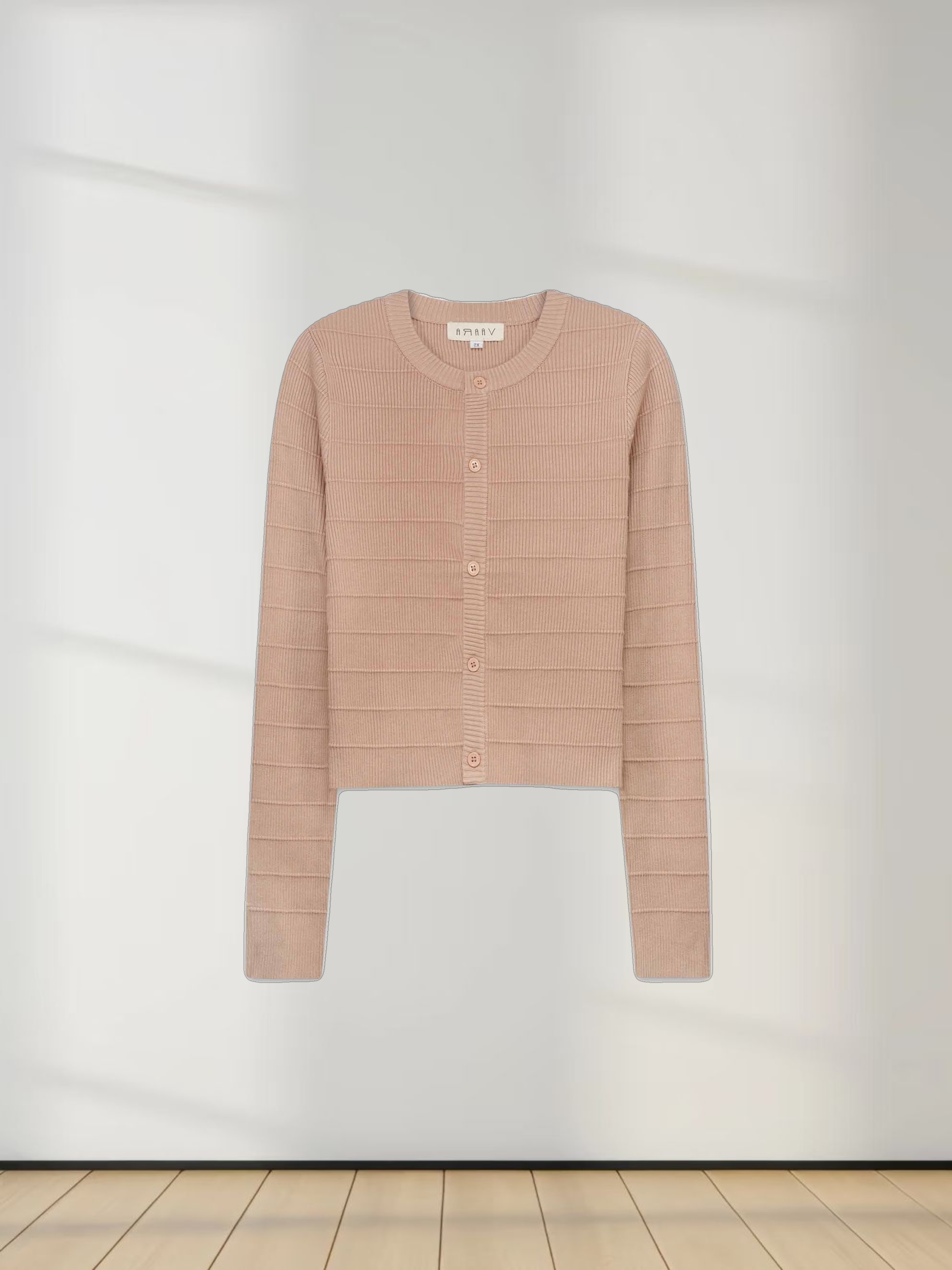 RIBBED CROPPED CARDIGAN-TAN