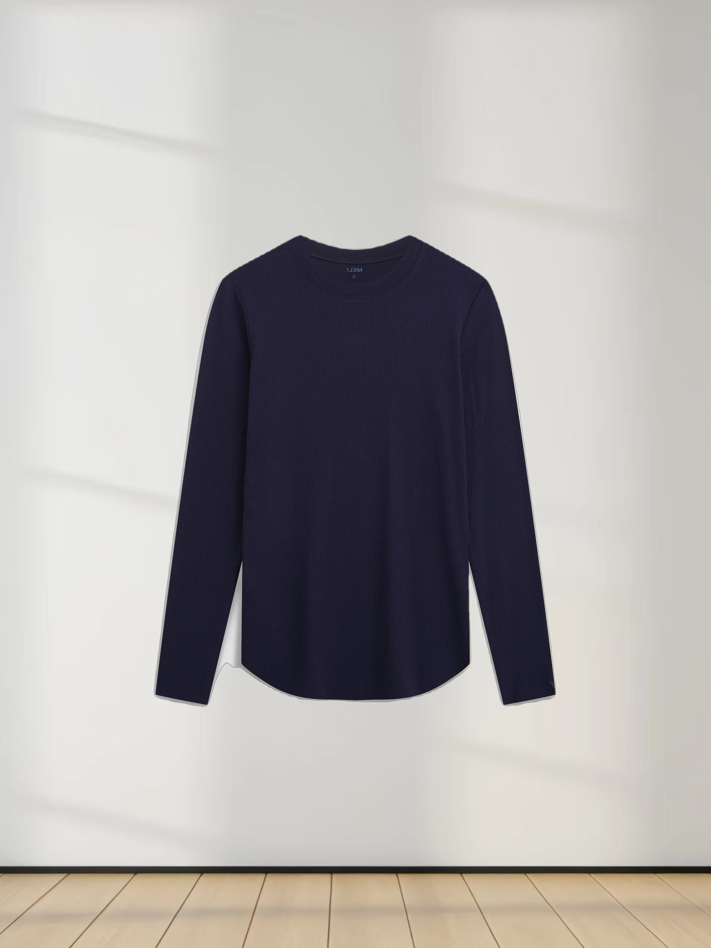 Rounded Hem Ribbed T-Shirt-Navy