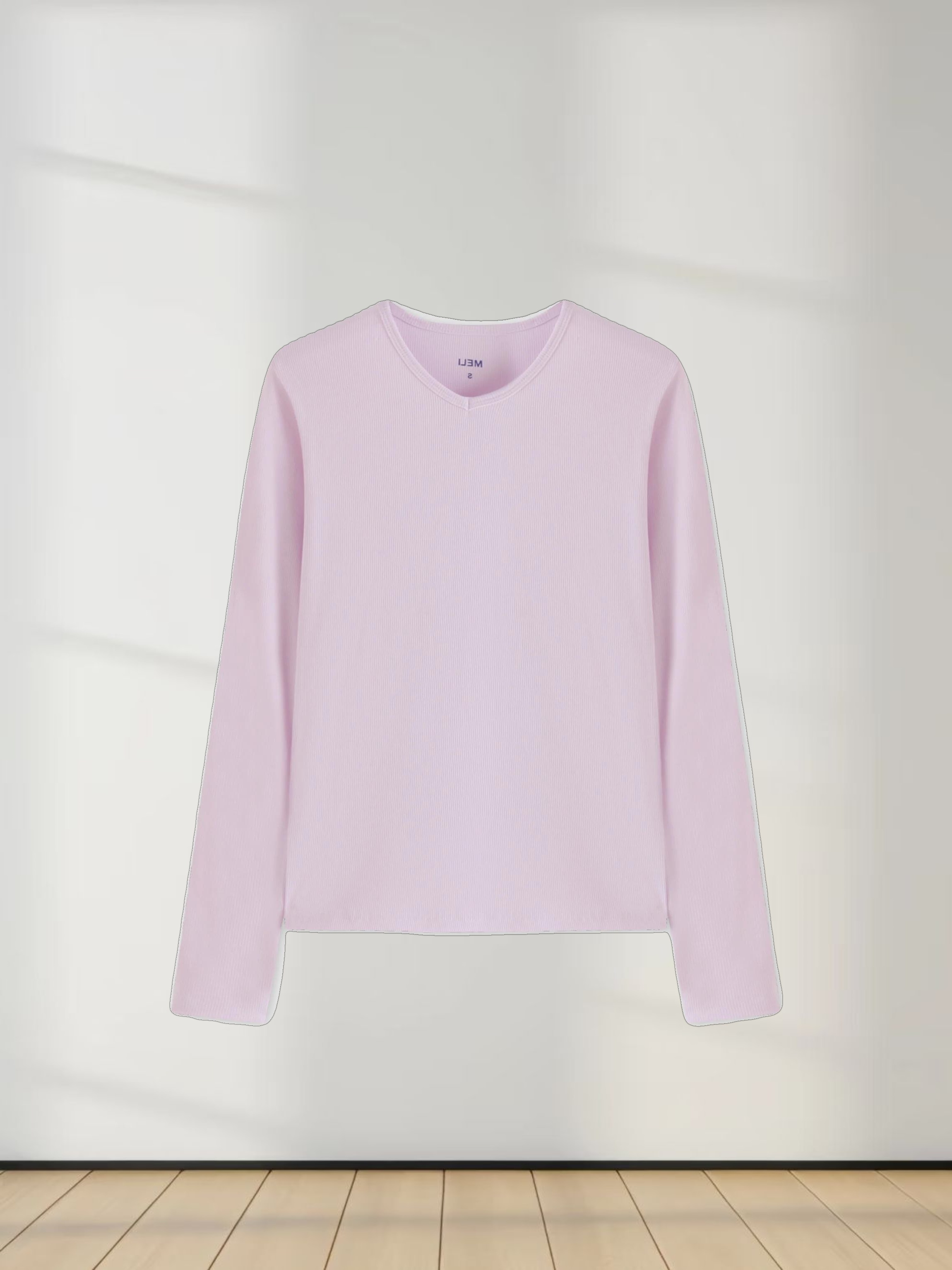 High V Ribbed Tee LS-Lavender