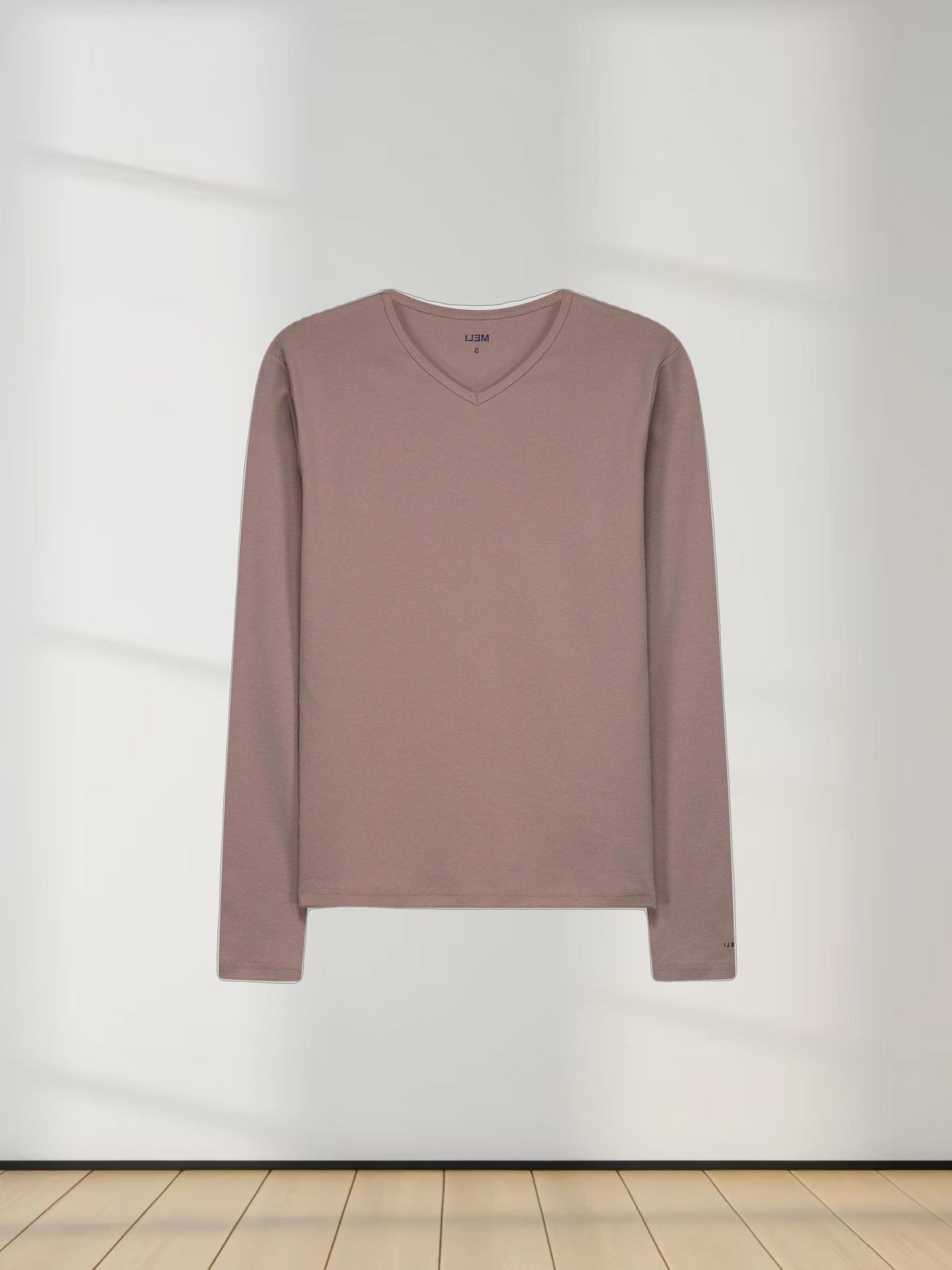BASIC HIGH V TEE LS-DUSTY MAUVE