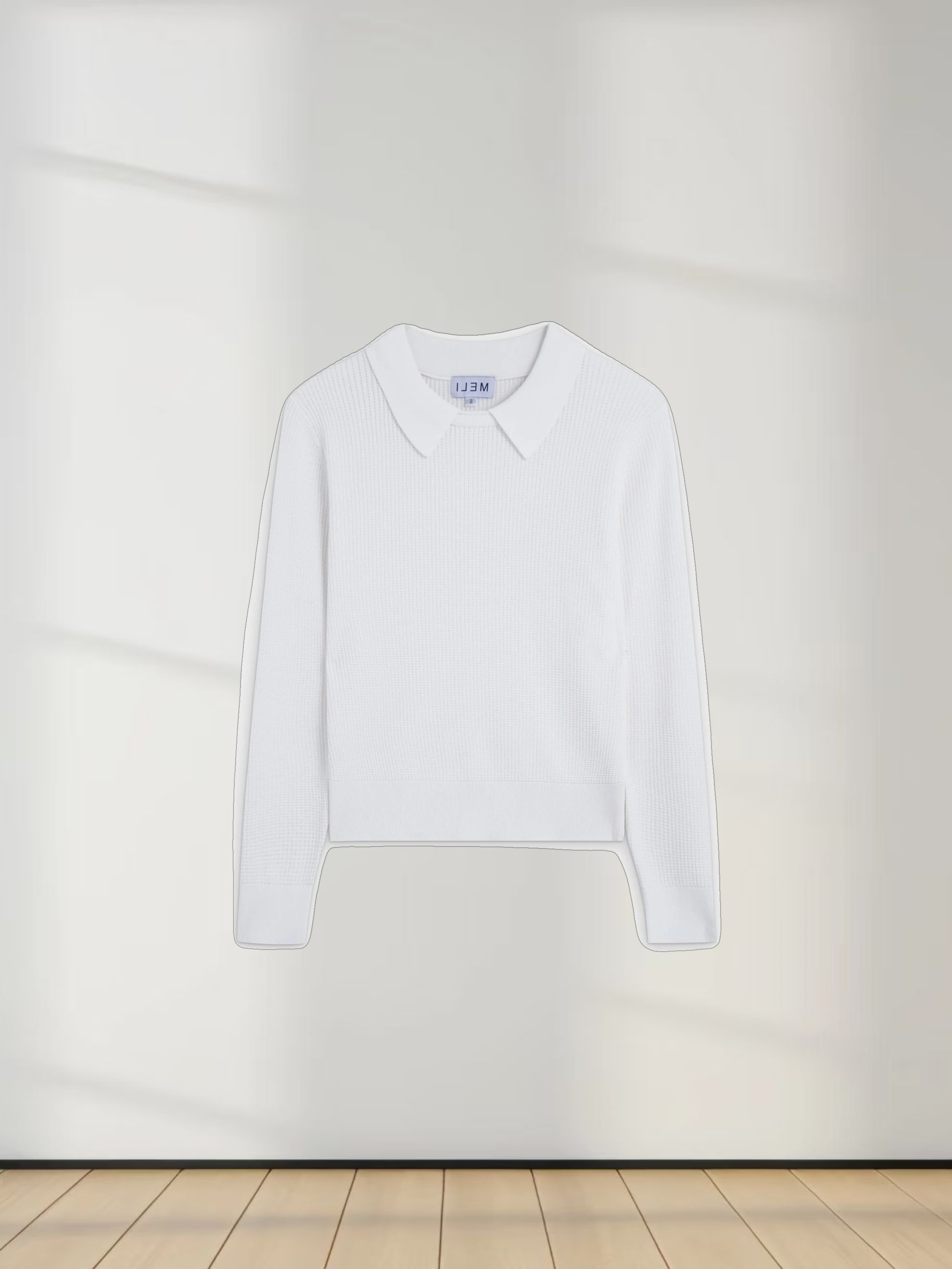 Waffle Collared Sweater-White