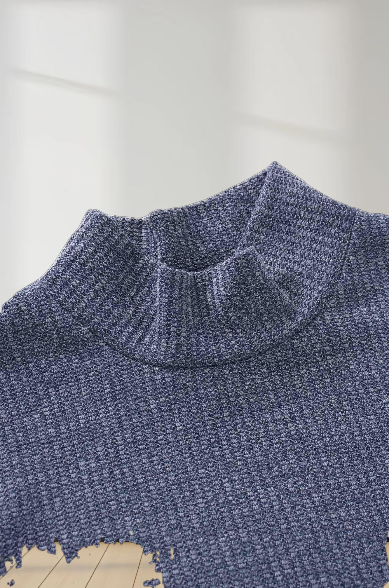 Textured Stretch Turtleneck-Blue