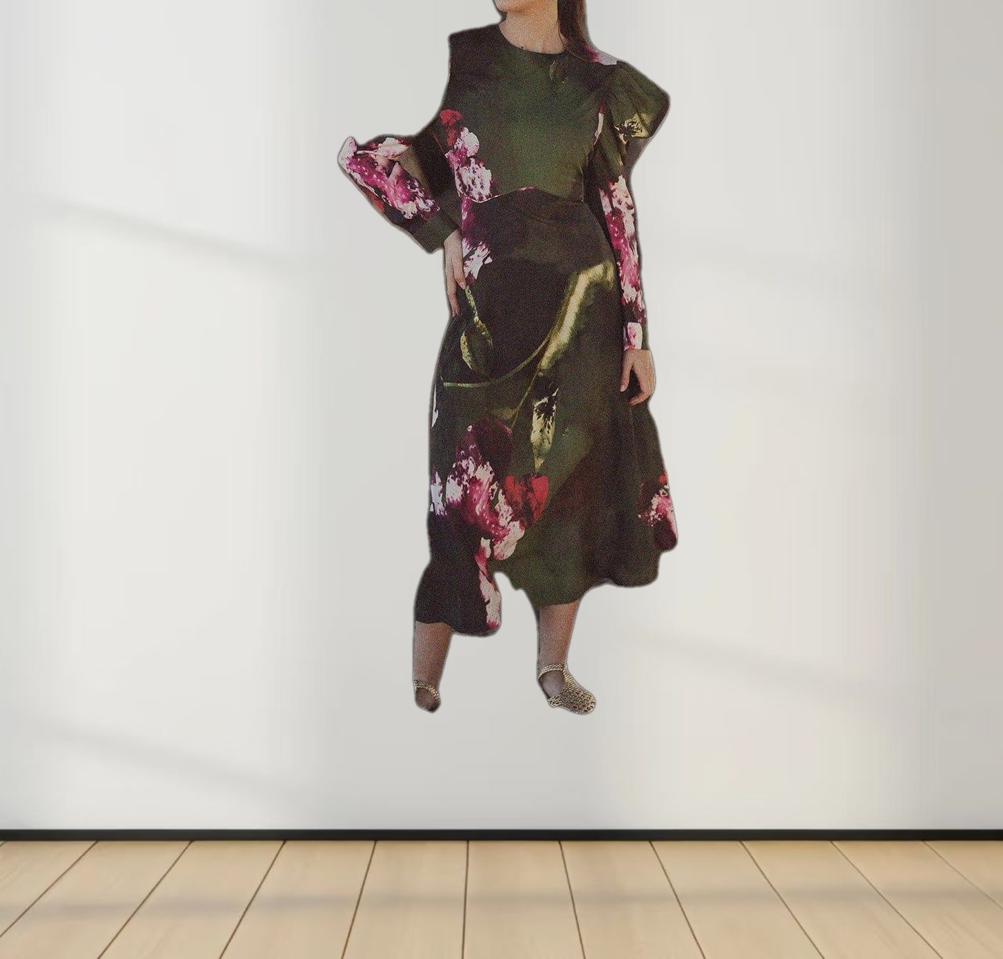 Empire Waist Puff Sleeve Dress-Green Forest