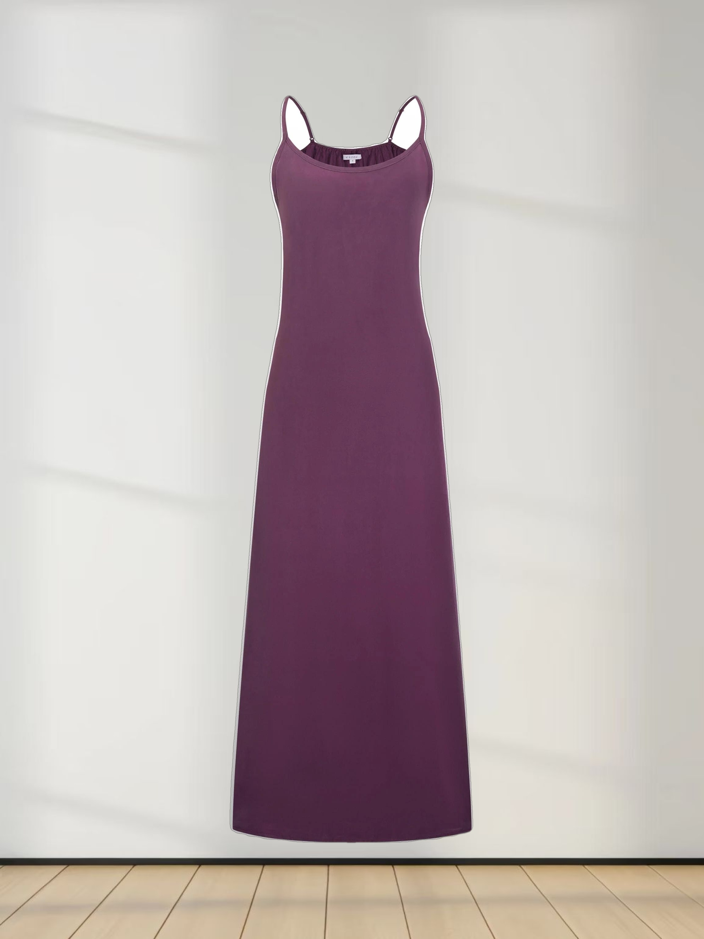 Cupro Crew Neck Slip Dress-Eggplant
