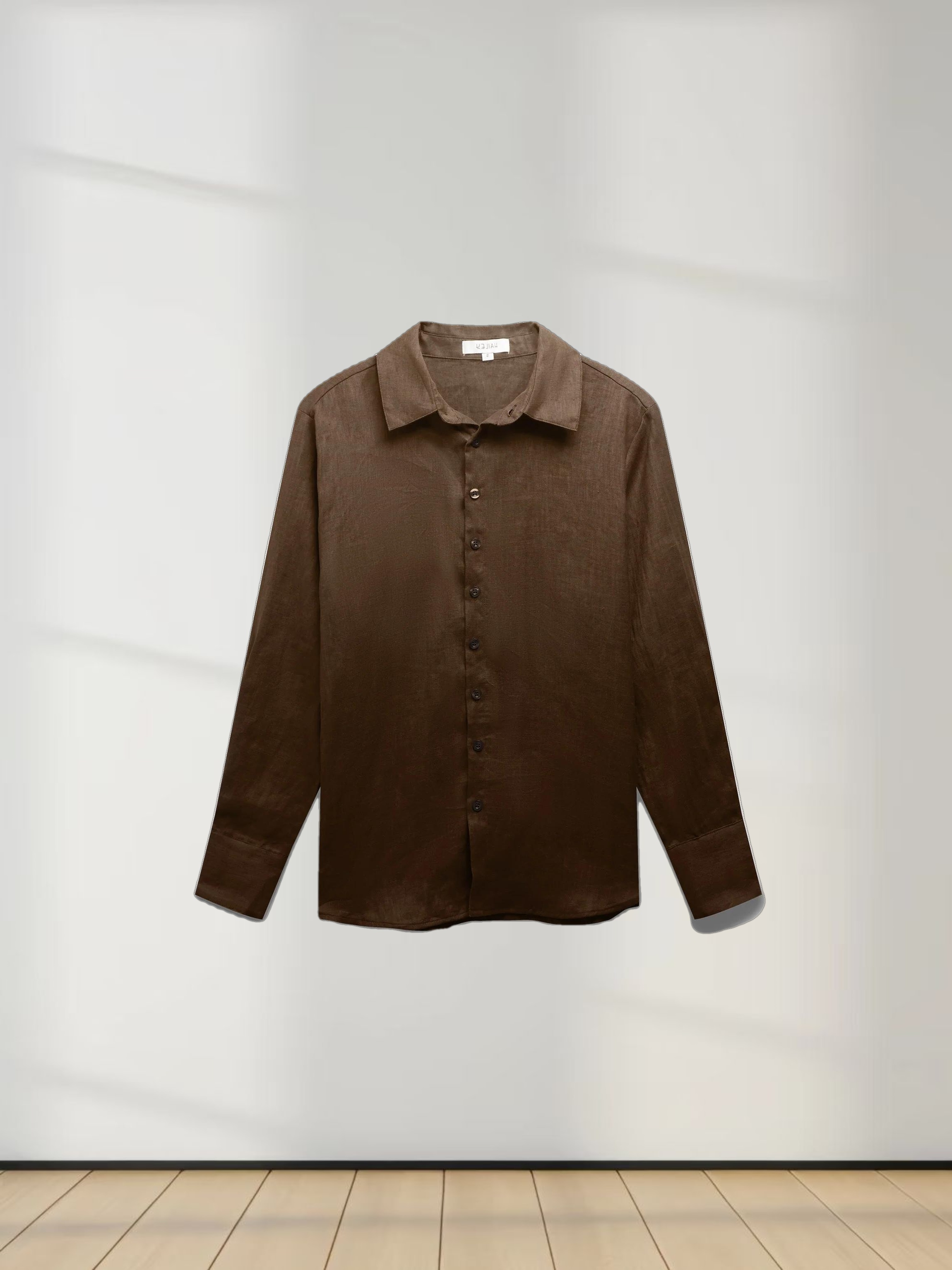 Linen Button Down Blouse-Brown
