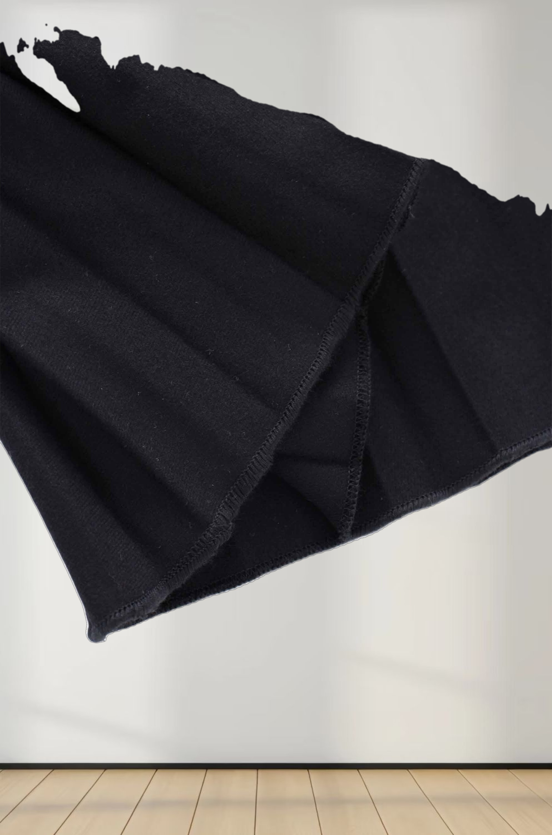 Wool Blend Pleated Skirt-Black