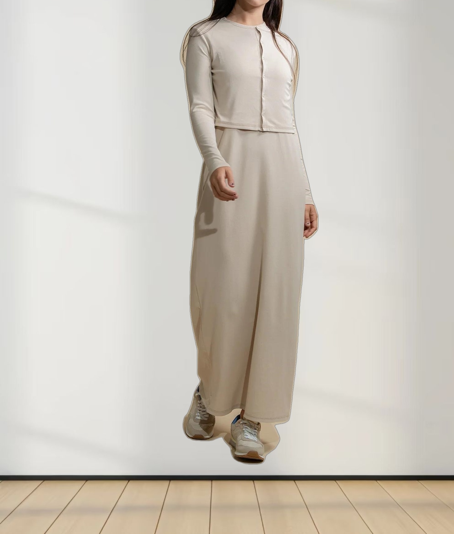 Basic T-Shirt Cropped Cardigan-Tan