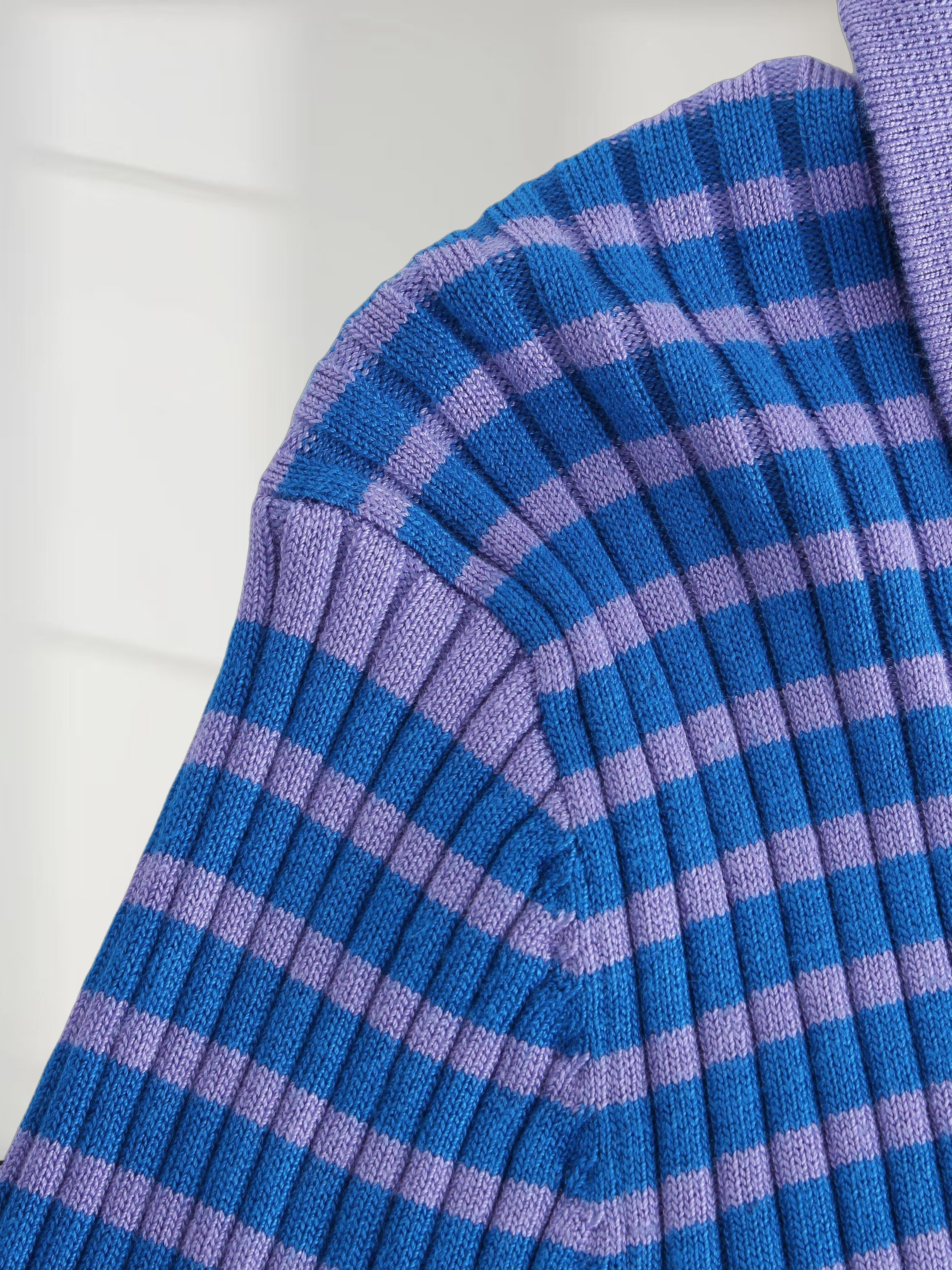 Ribbed Striped Polo Sweater-Shades of Purple