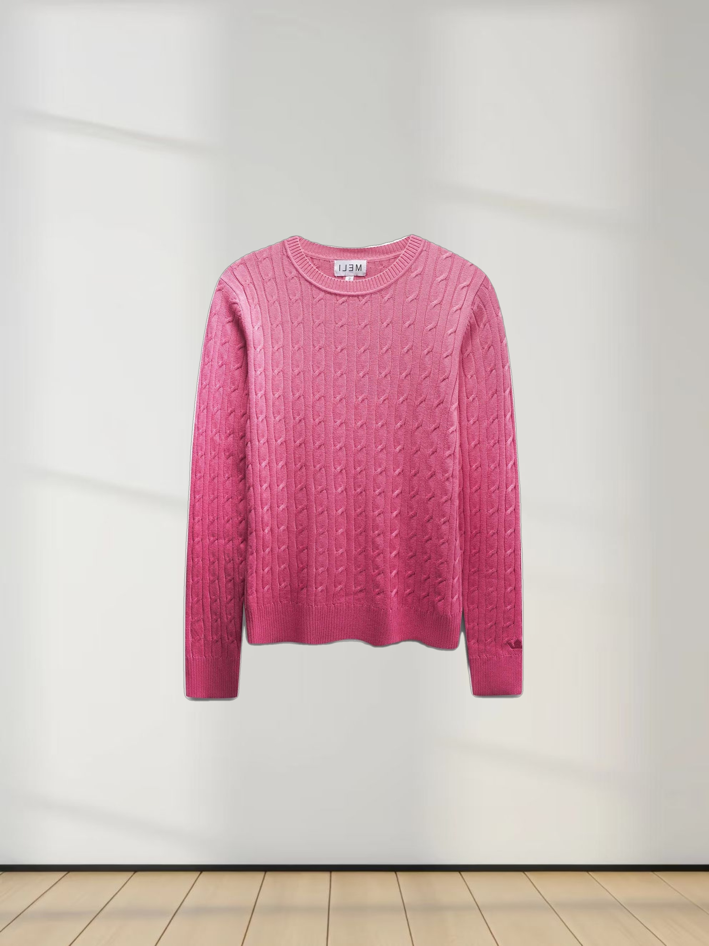 Knit Cable Sweater-Rose Pink