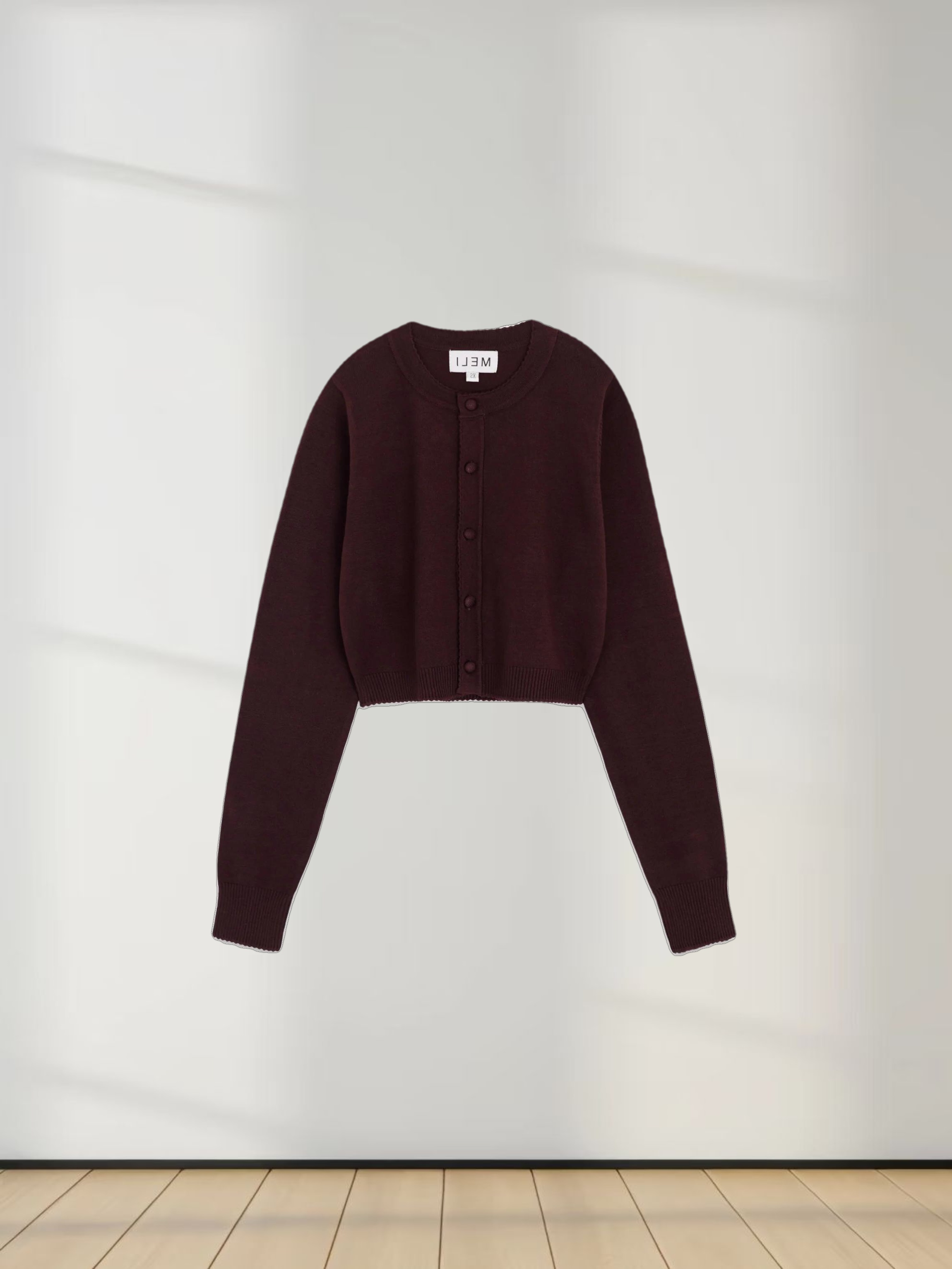 Trim Detail Crew Crop Cardigan-Chocolate Brown