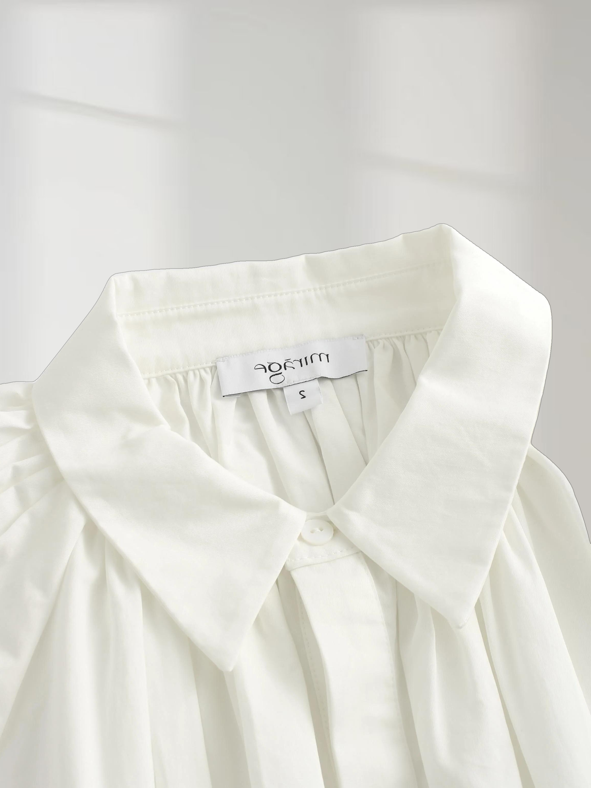 Pleat Front Button Down Dress-White