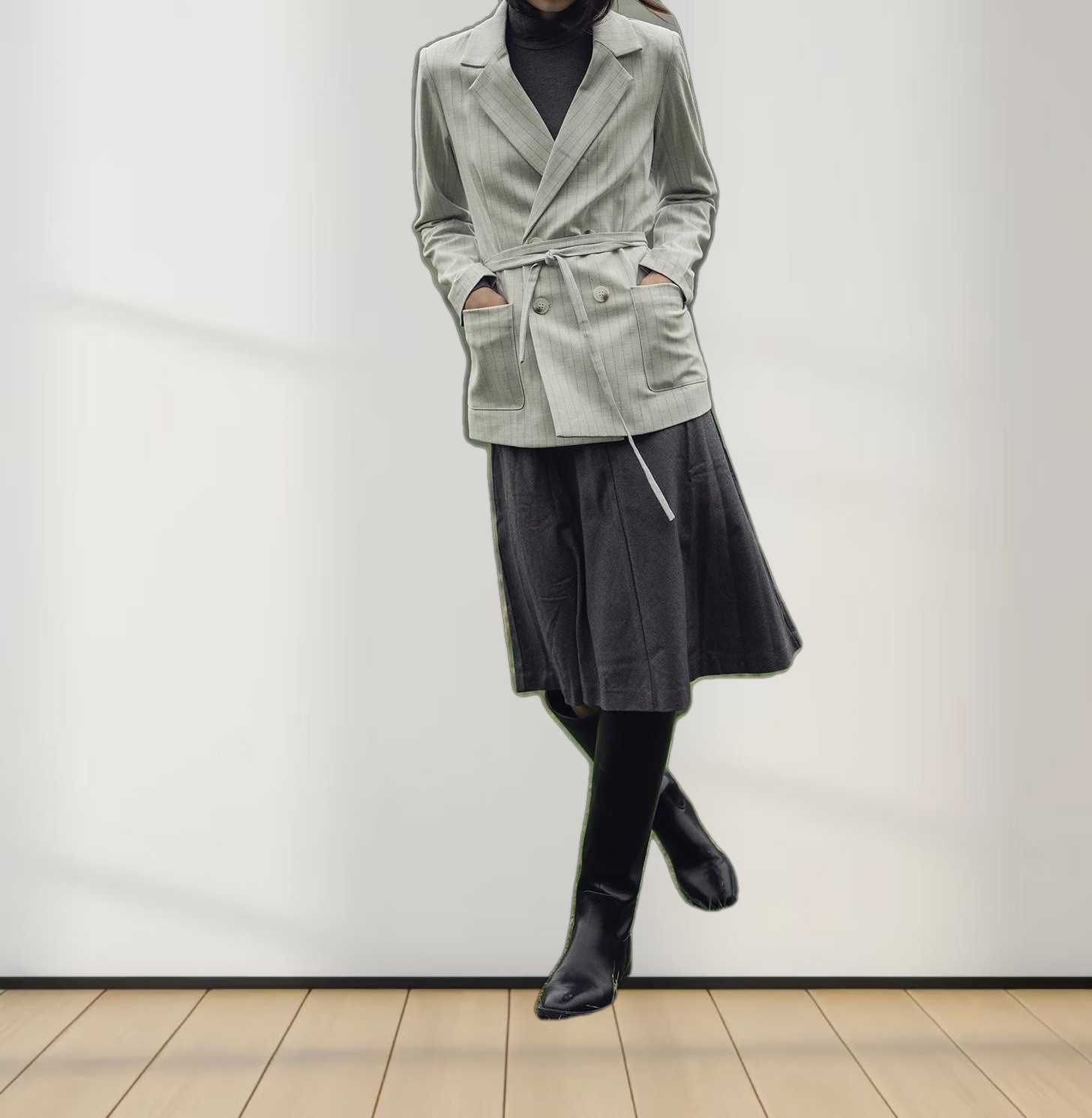 Double Breasted Pinstripe Cardigan-Heathered Grey