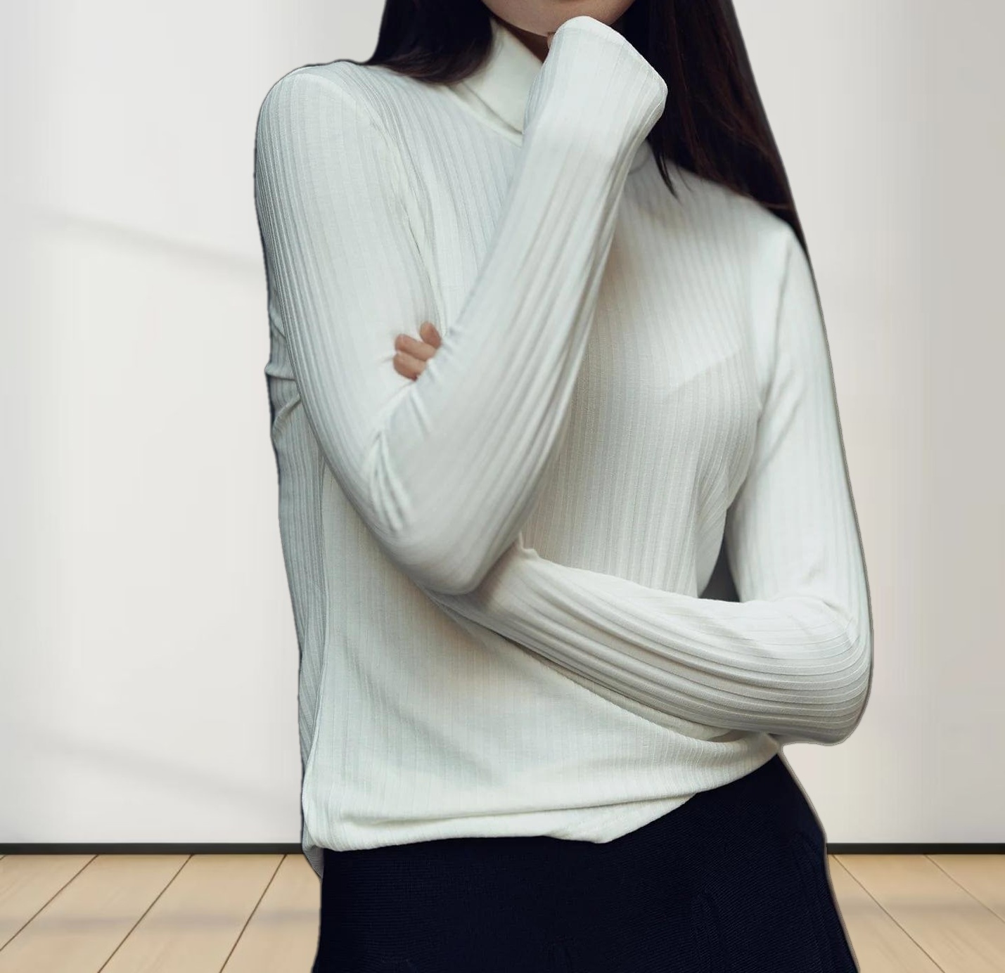 WIDE RIBBED TURTLENECK-IVORY