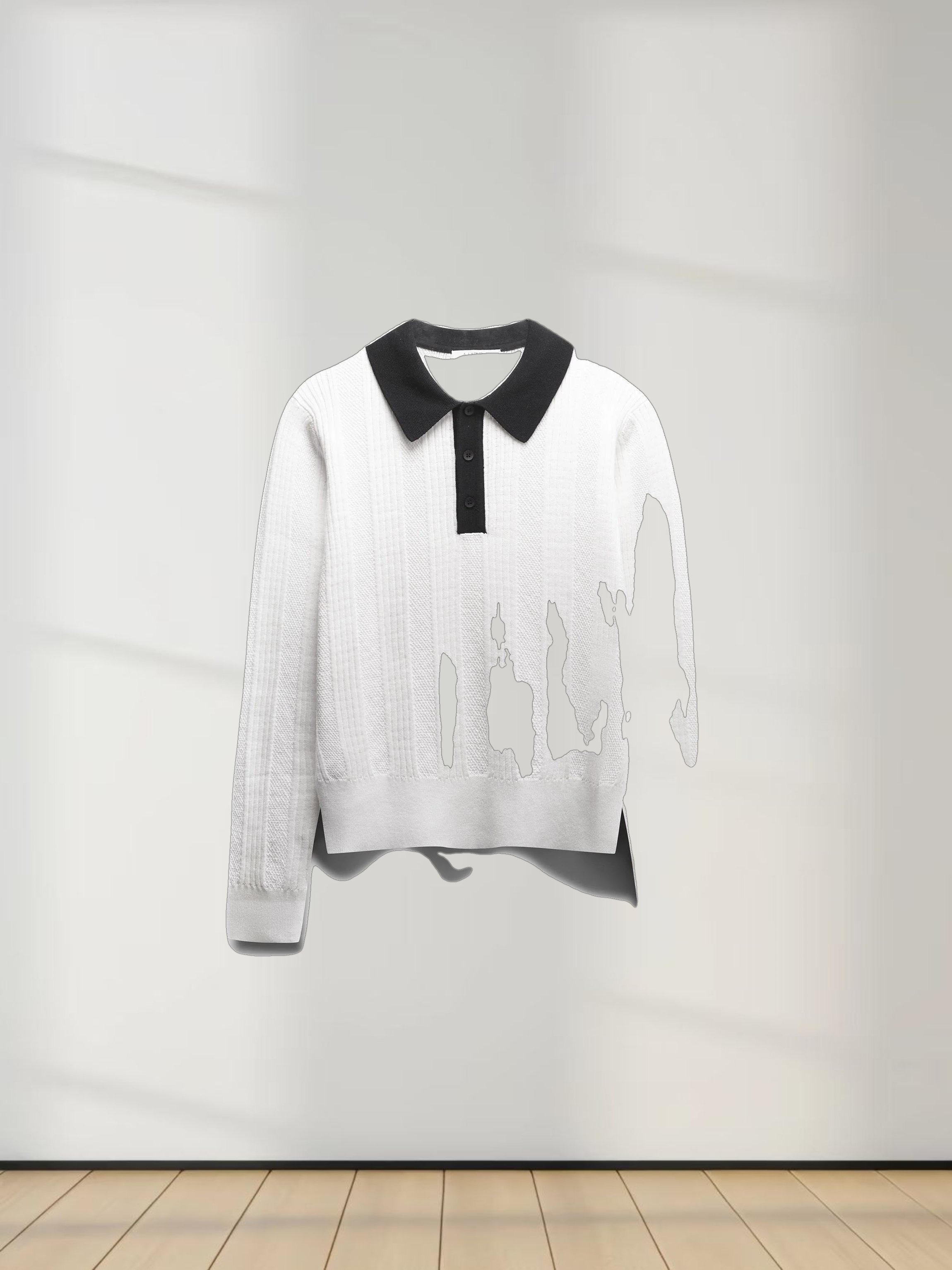 Knit Detail Collar Sweater-White/Black