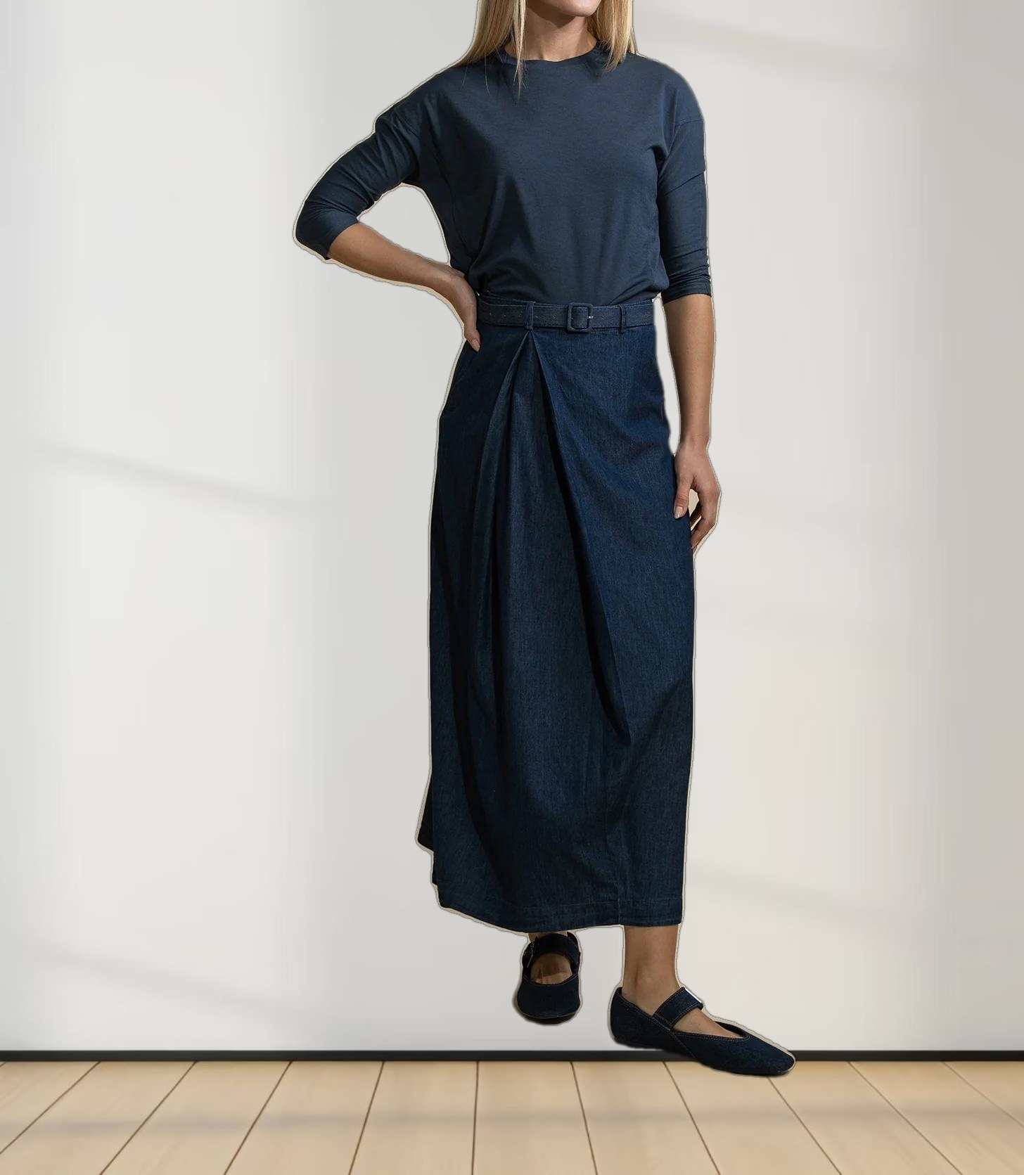 Pima Cotton Boxy Dolman Tee-Navy