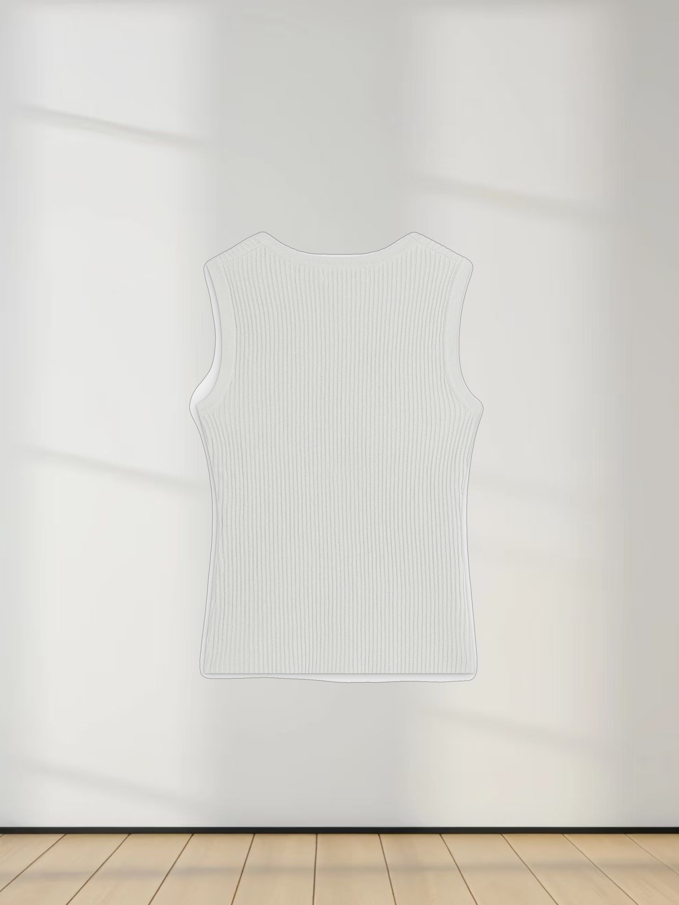 Sleeveless Ribbed Crew-White