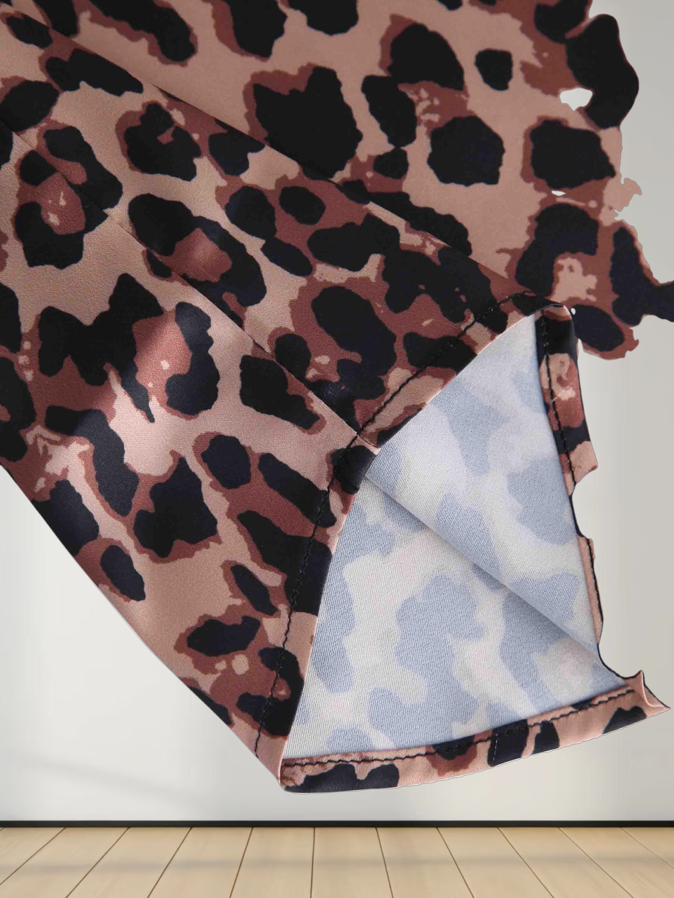 Oversized Satin Slip Blouse-Brown Leopard