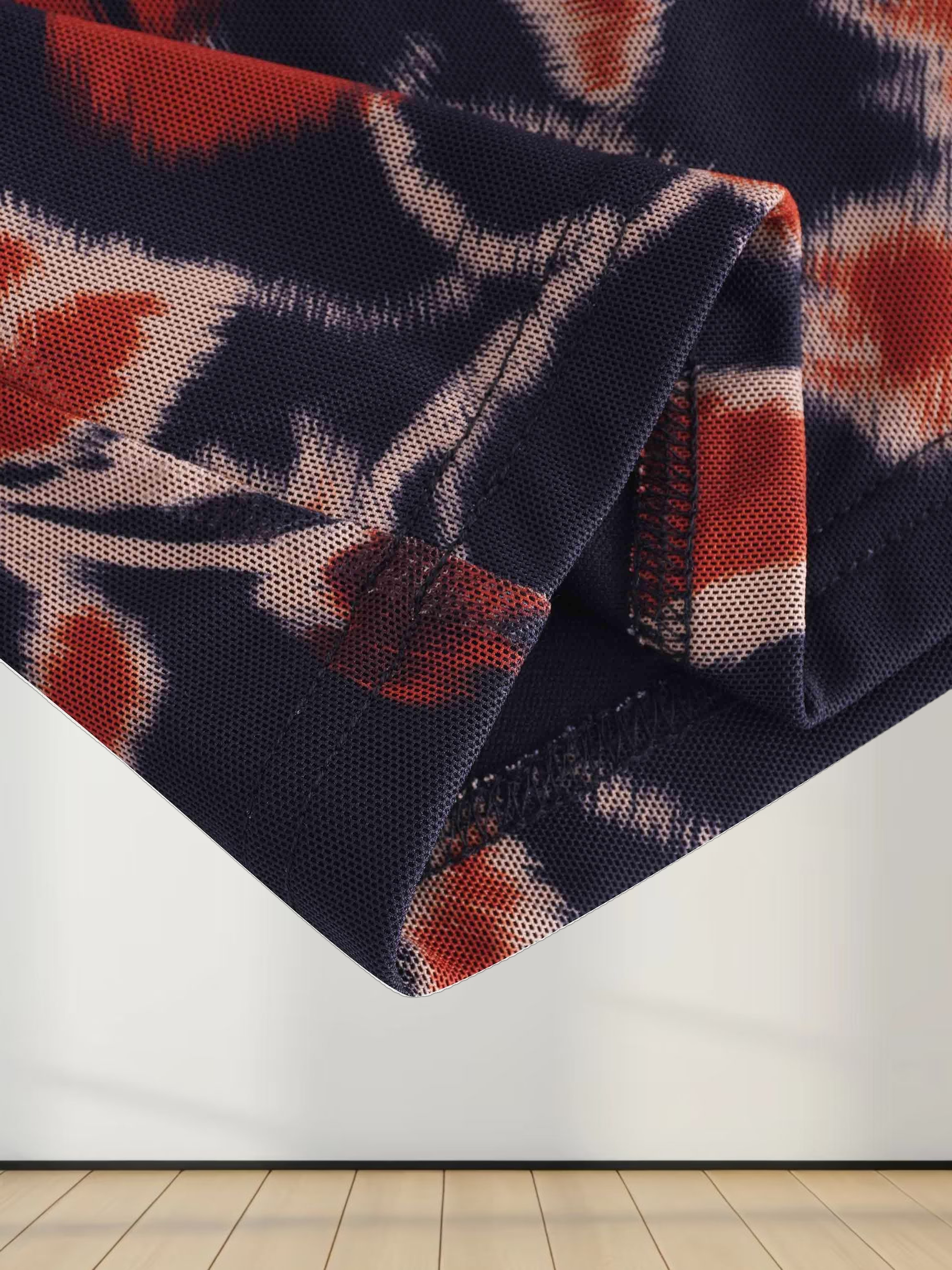 Printed Mesh Turtleneck-Marigold